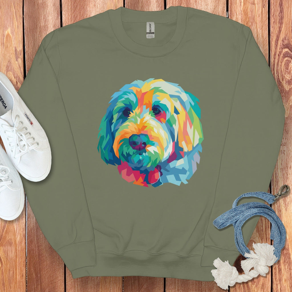 Colorful Doodle Sweatshirt in Military Green / S by Puppy Jo
