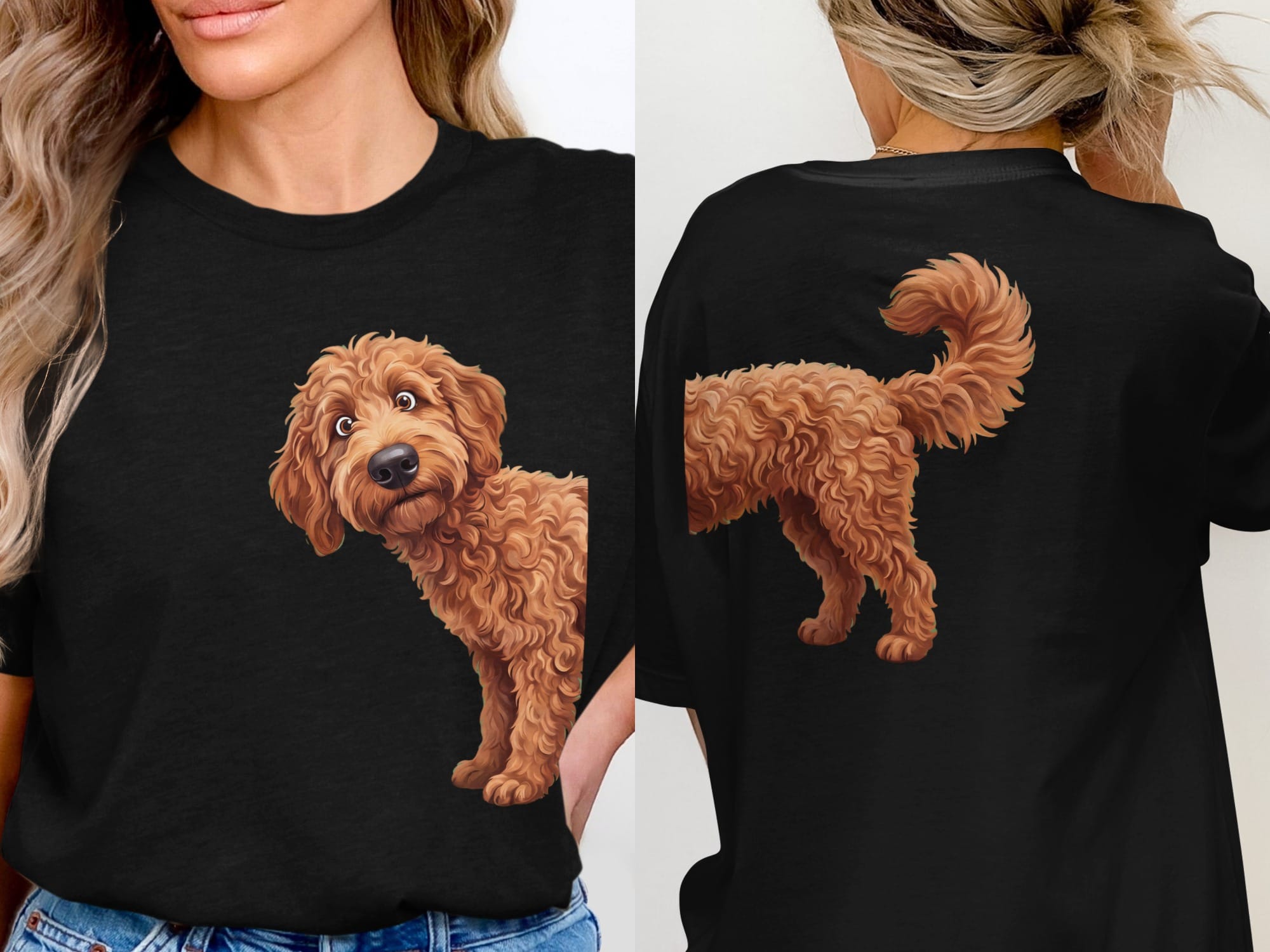 Coming & Going Apricot Goldendoodle T-Shirt in Black / S by Puppy Jo