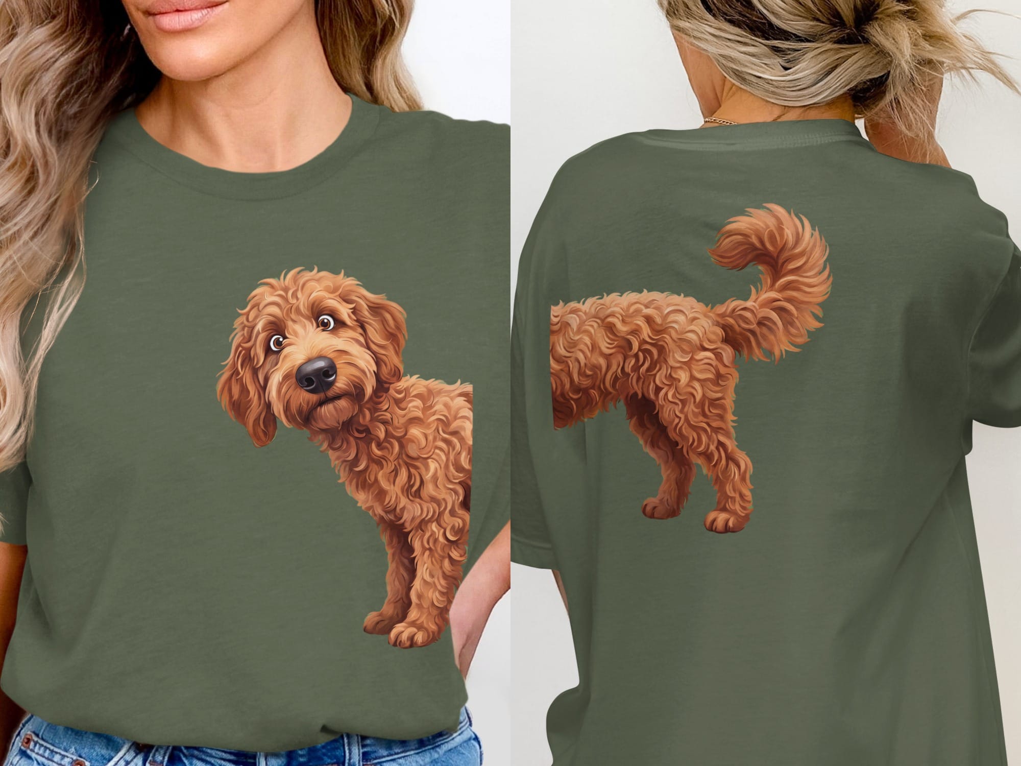 Coming & Going Apricot Goldendoodle T-Shirt in Military Green / S by Puppy Jo