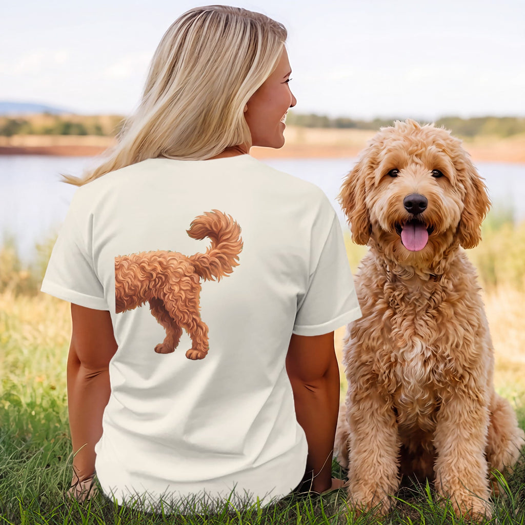 Coming & Going Apricot Goldendoodle T-Shirt in by Puppy Jo