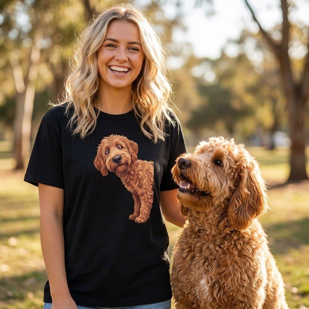 Coming & Going Apricot Goldendoodle T-Shirt in by Puppy Jo