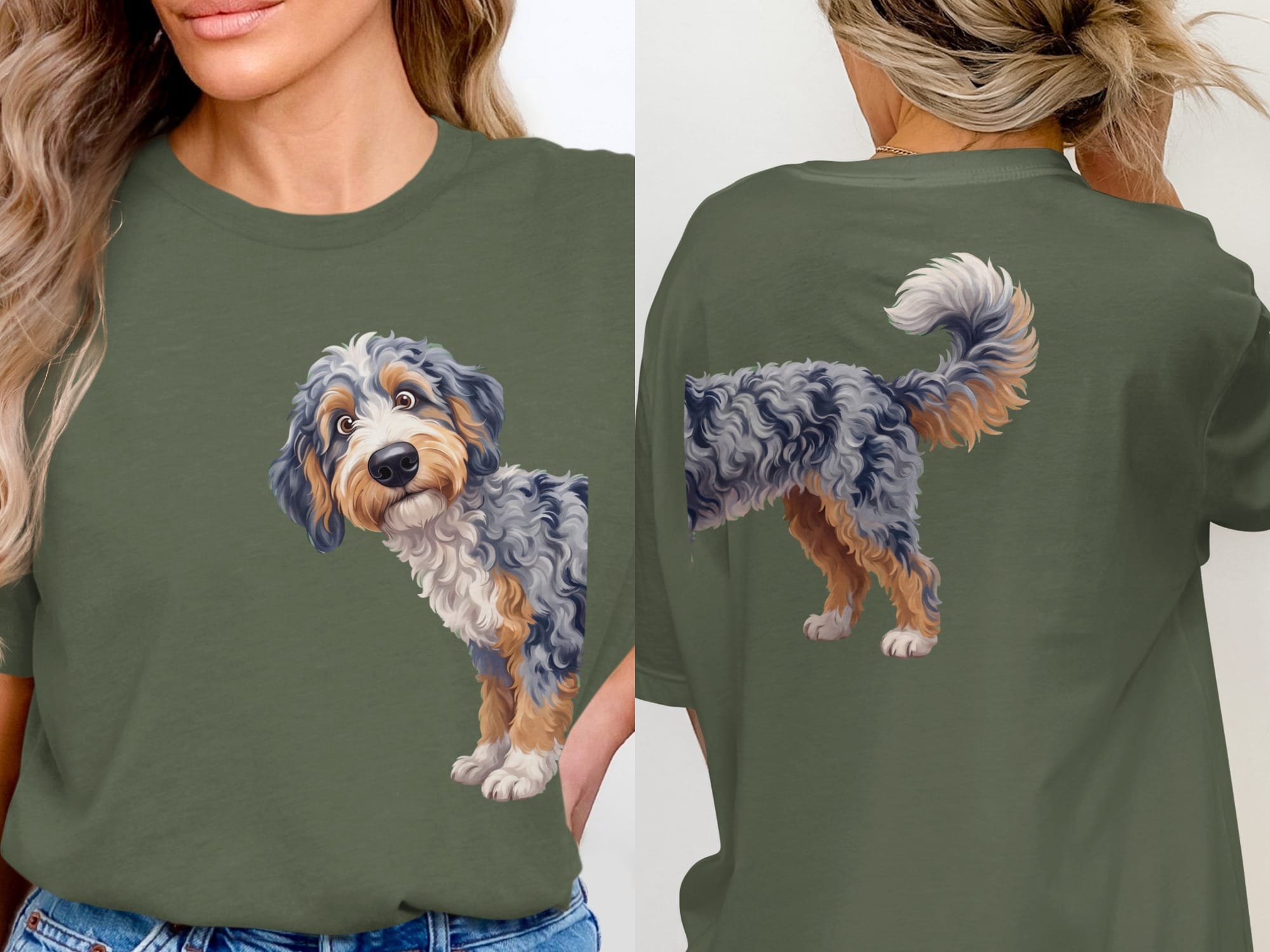 Coming & Going Aussiedoodle T-Shirt in Military Green / S by Puppy Jo