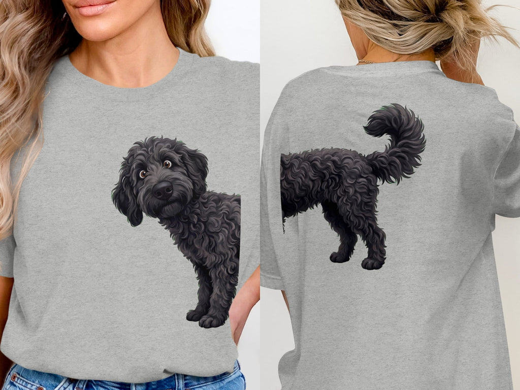 Coming & Going Black Goldendoodle T-Shirt in Athletic Heather / S by Puppy Jo