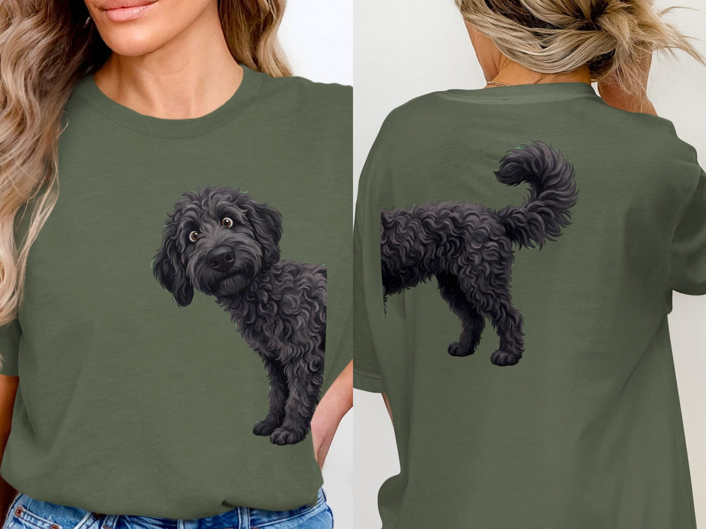 Coming & Going Black Goldendoodle T-Shirt in Military Green / S by Puppy Jo