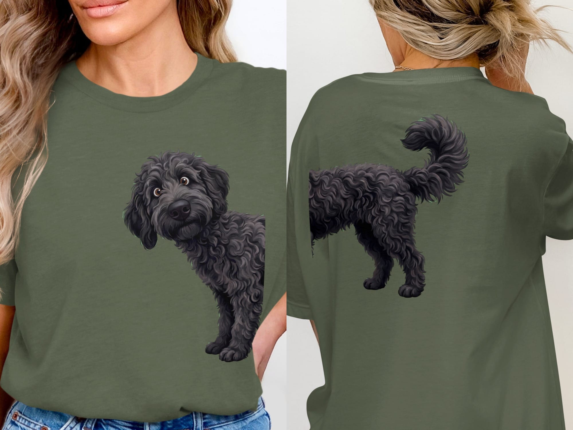 Coming & Going Black Goldendoodle T-Shirt in Military Green / S by Puppy Jo
