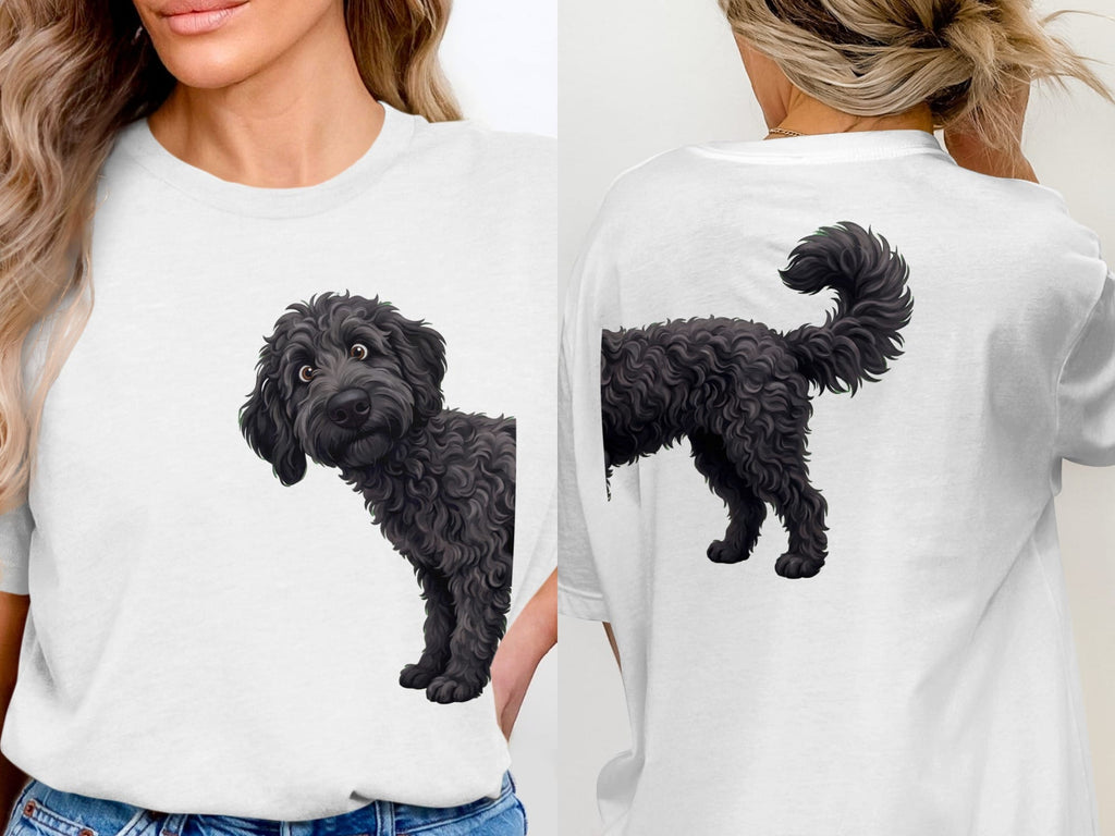 Coming & Going Black Goldendoodle T-Shirt in White / S by Puppy Jo