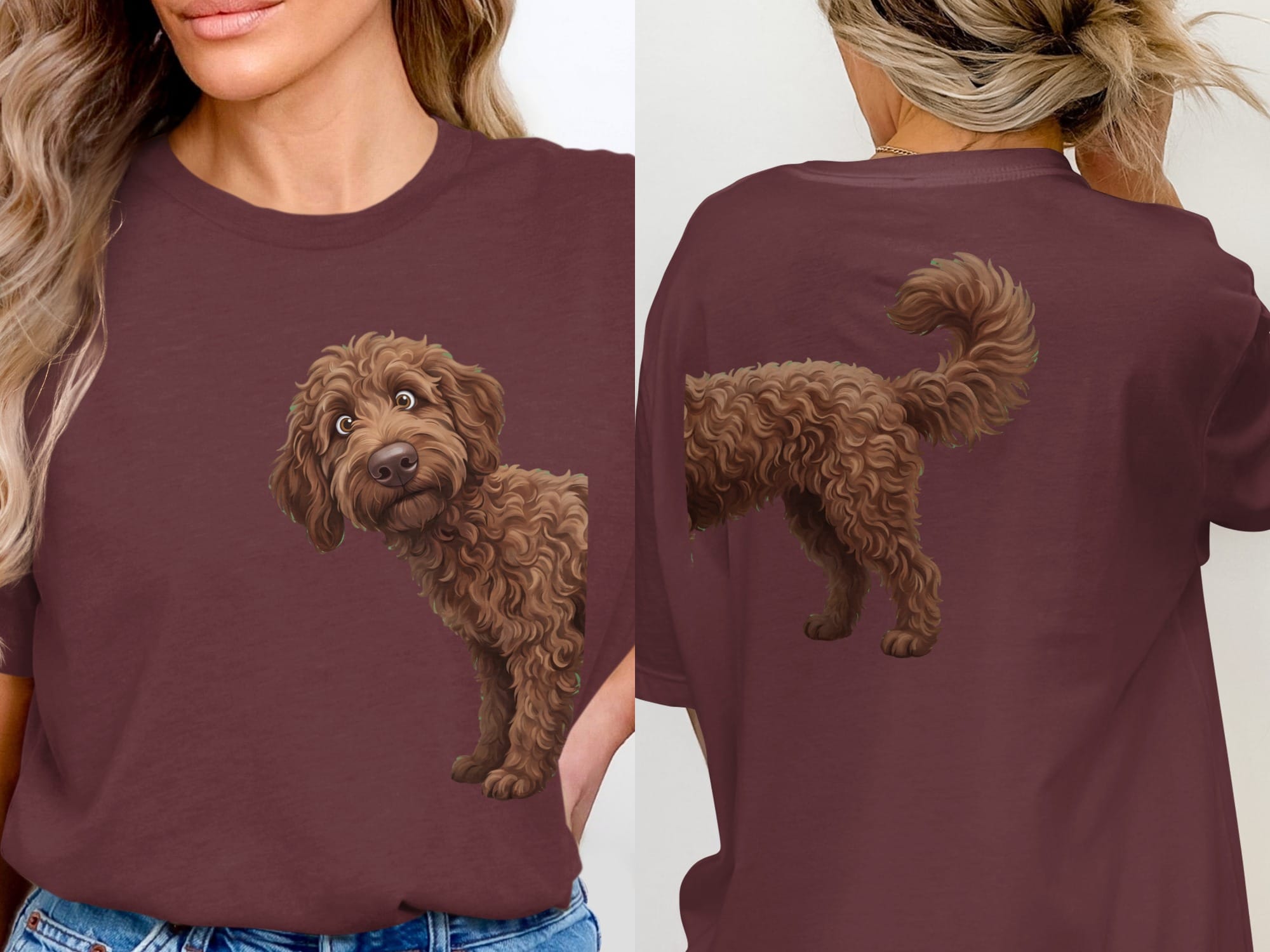 Coming & Going Chocolate Goldendoodle T-Shirt in Maroon / S by Puppy Jo