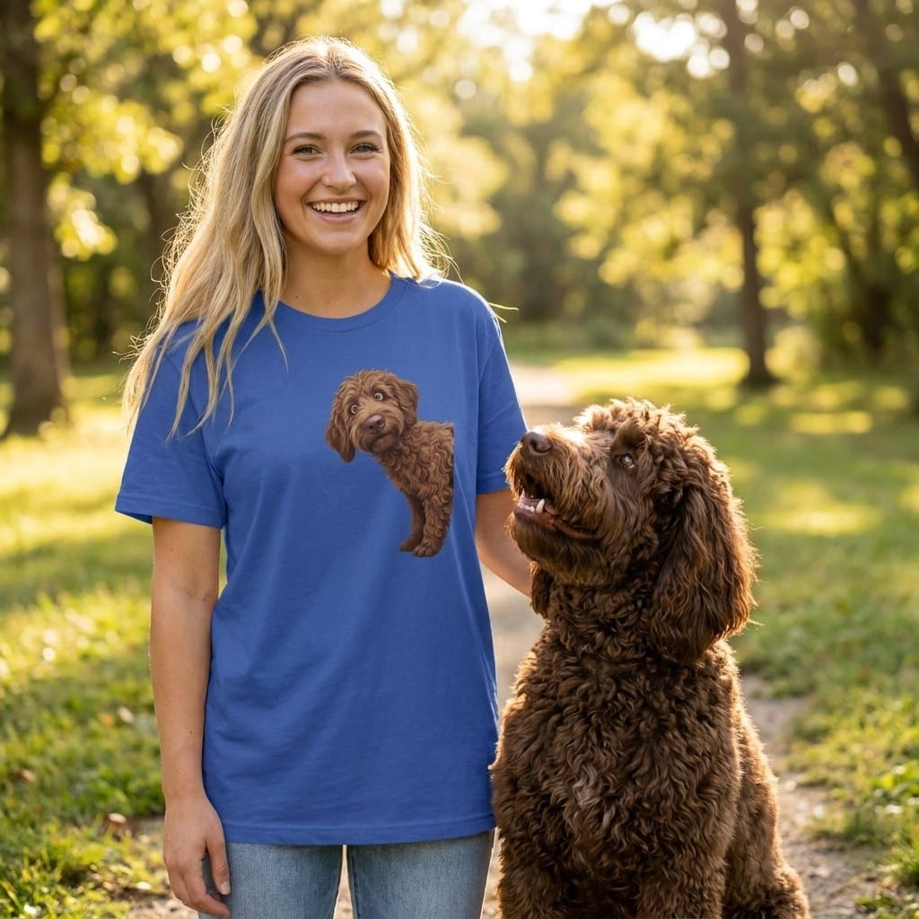Coming & Going Chocolate Goldendoodle T-Shirt in by Puppy Jo