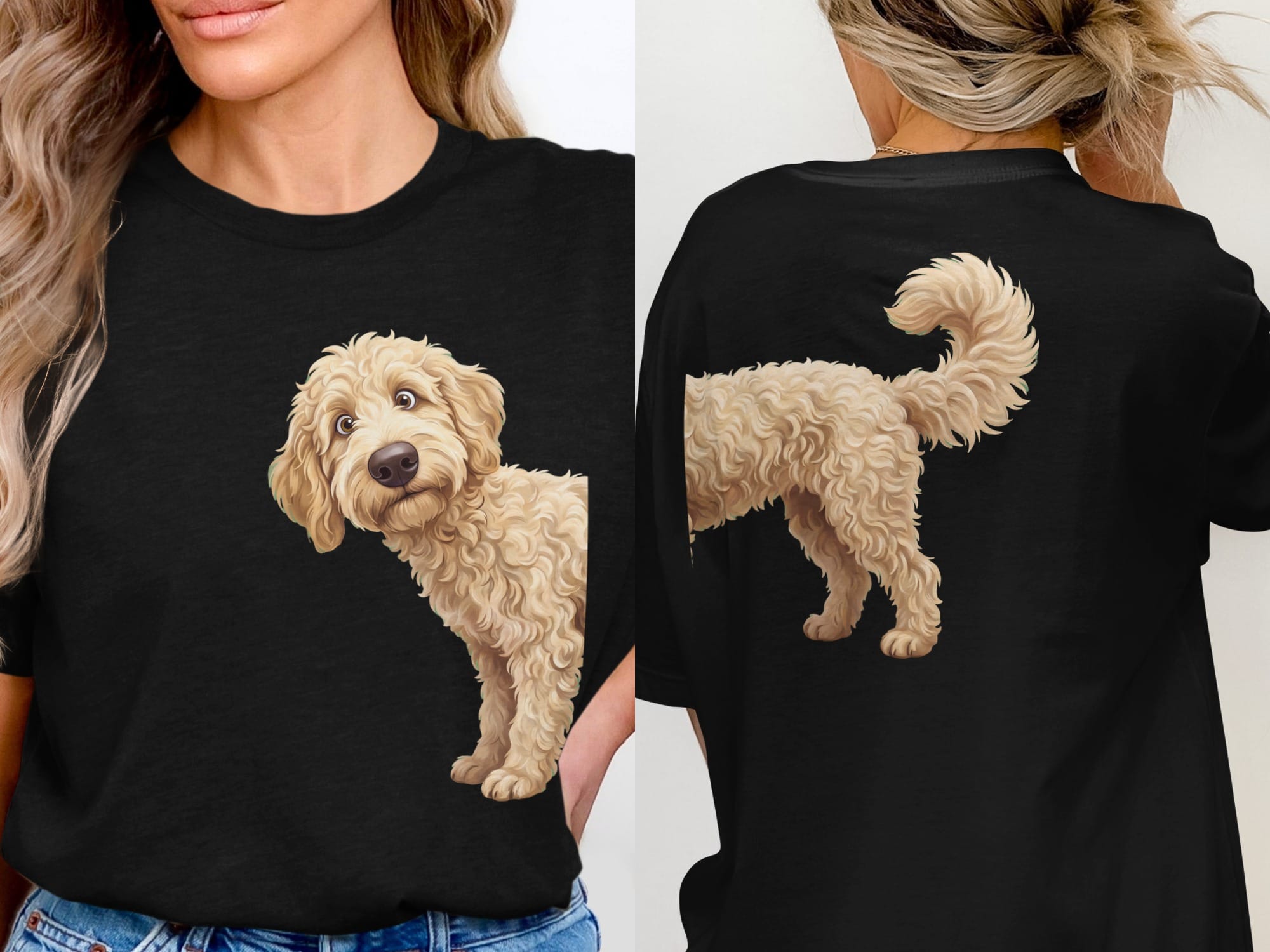 Coming & Going Cream Goldendoodle T-Shirt in Black / S by Puppy Jo