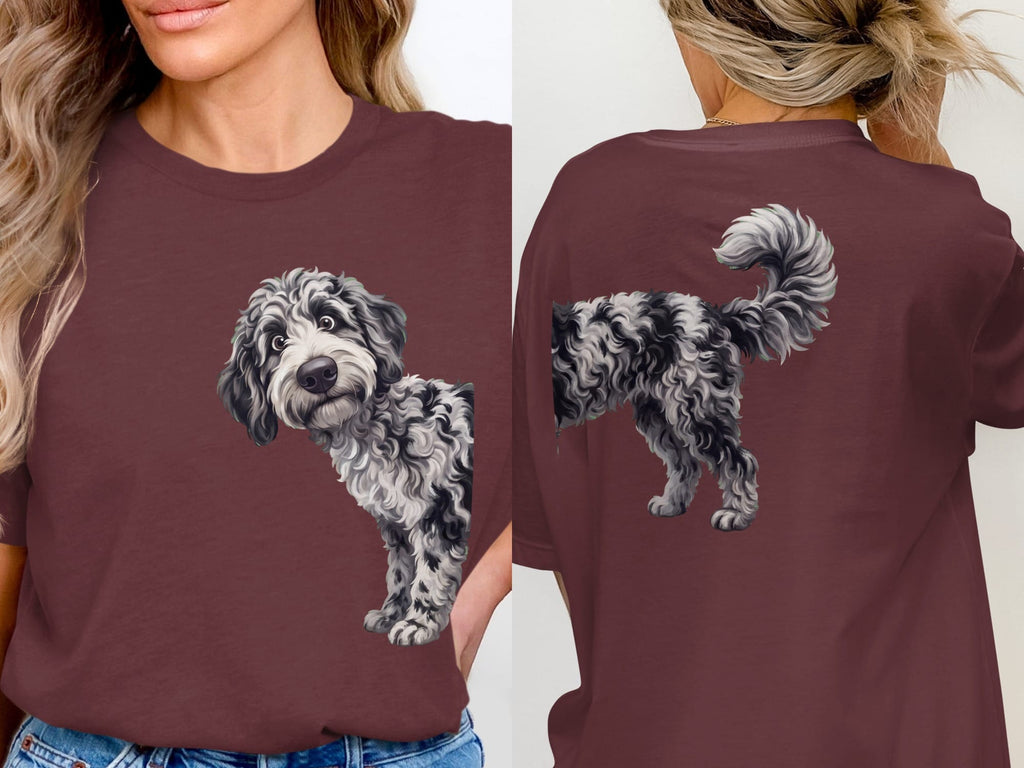 Coming & Going Merle Goldendoodle T-Shirt in Maroon / S by Puppy Jo