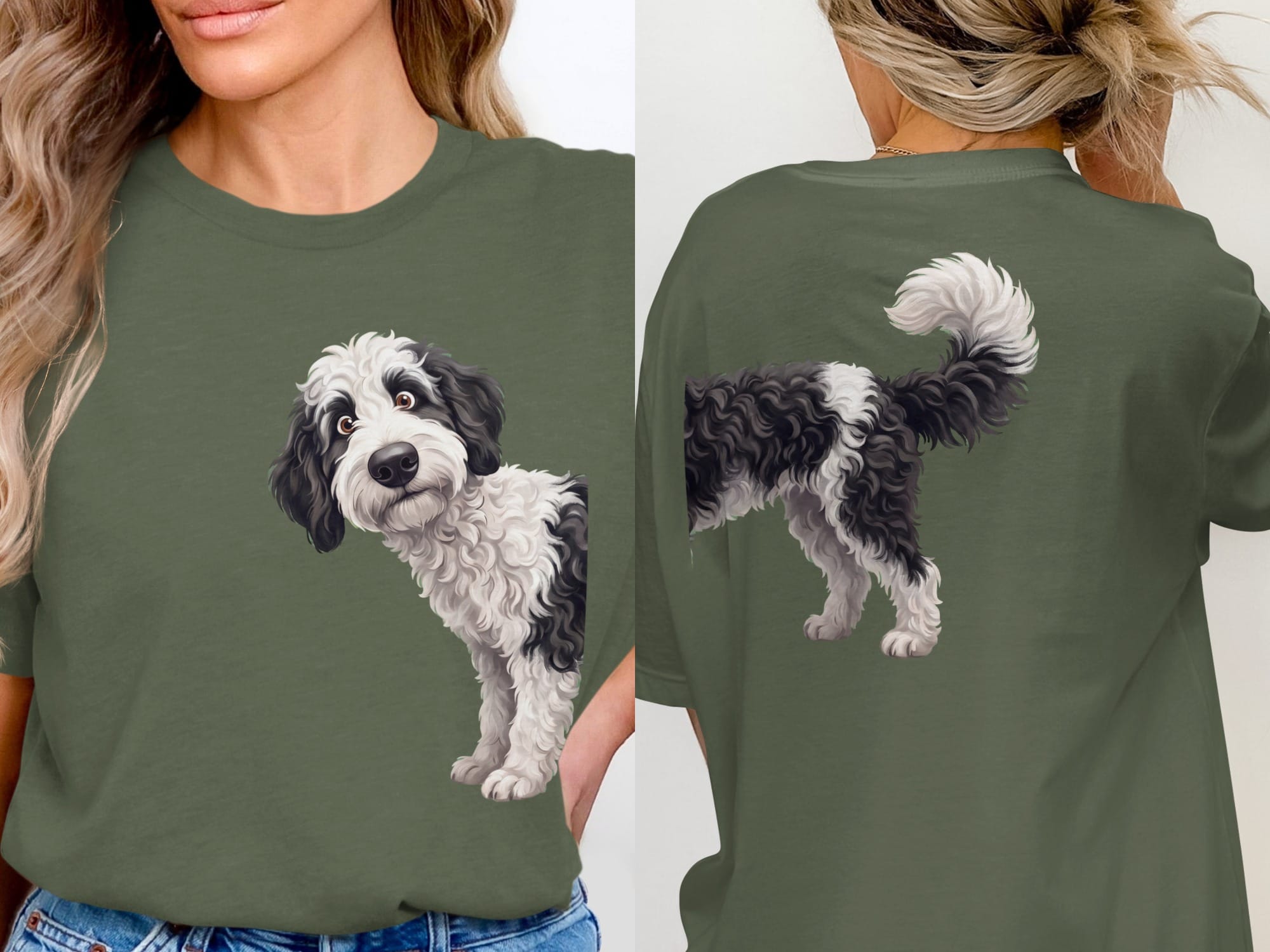 Coming & Going Sheepadoodle T-Shirt in Military Green / S by Puppy Jo