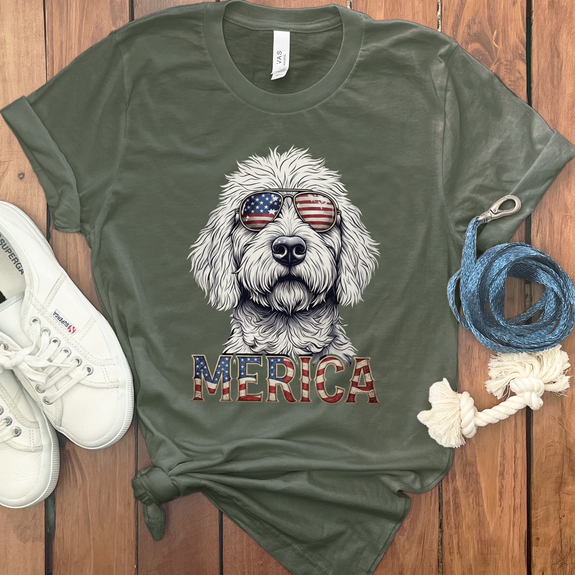 Cool Patriotic Doodle T-Shirt in Military Green / S by Puppy Jo