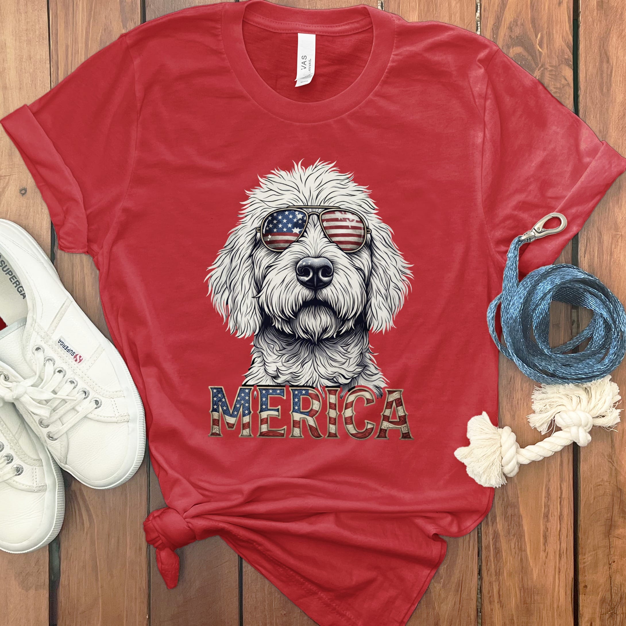 Cool Patriotic Doodle T-Shirt in Red / S by Puppy Jo