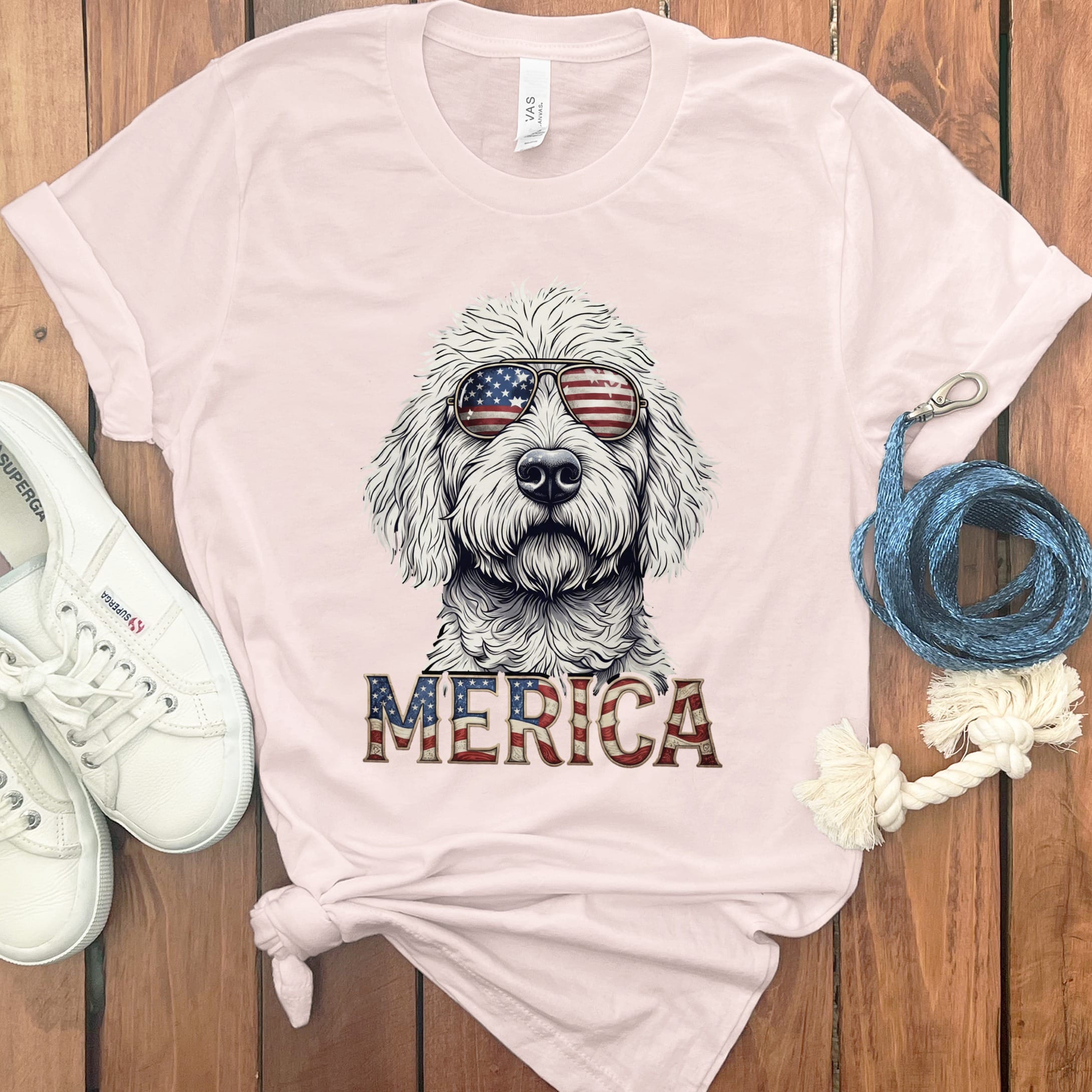 Cool Patriotic Doodle T-Shirt in Soft Pink / S by Puppy Jo