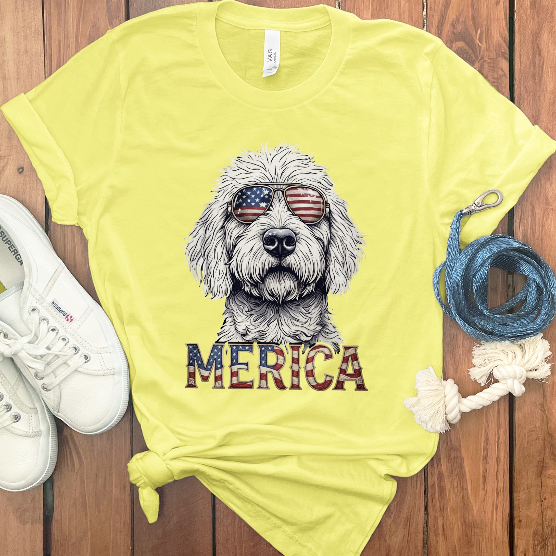 Cool Patriotic Doodle T-Shirt in Yellow / S by Puppy Jo