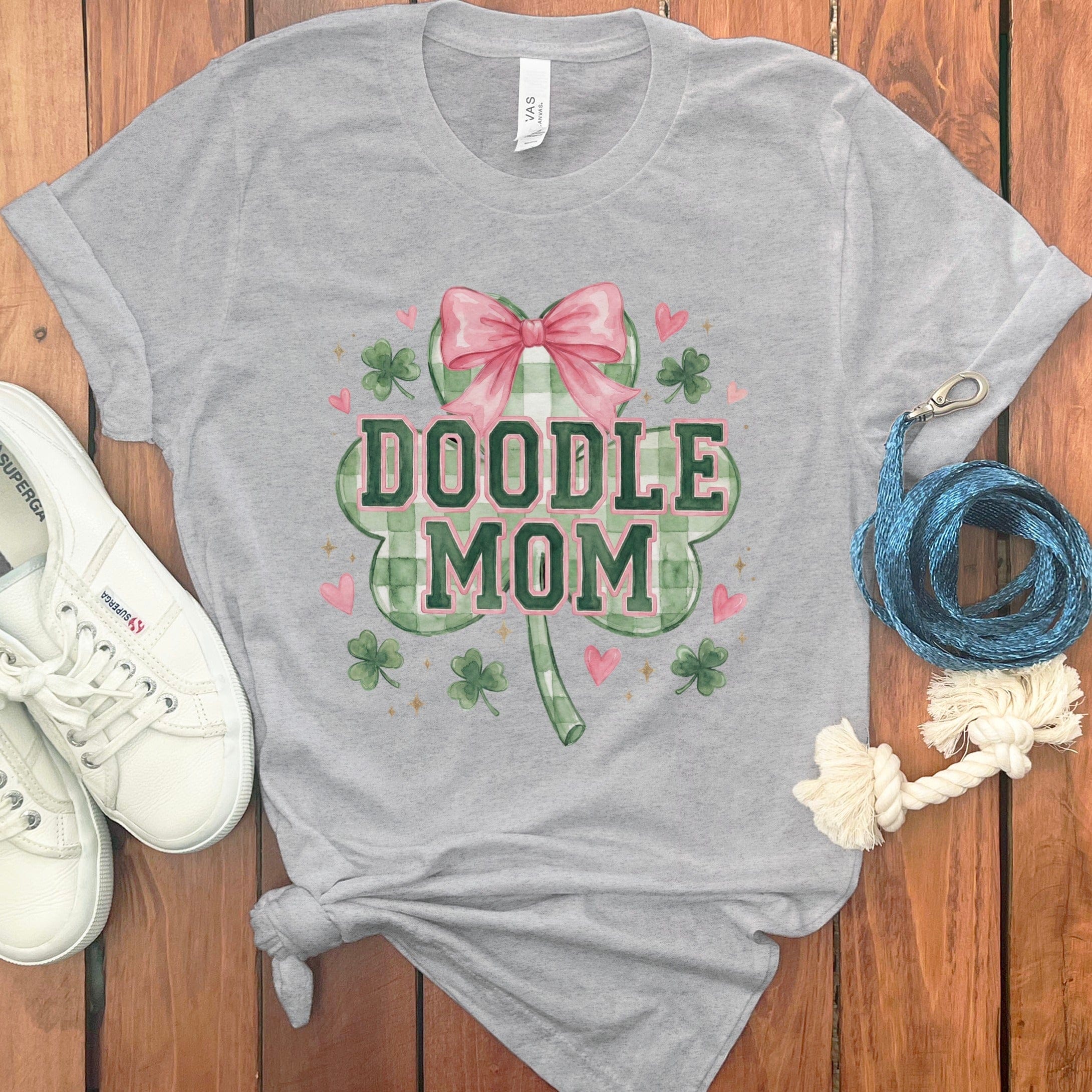 Coquette Clover Doodle Mom T-Shirt in Athletic Heather / S by Puppy Jo