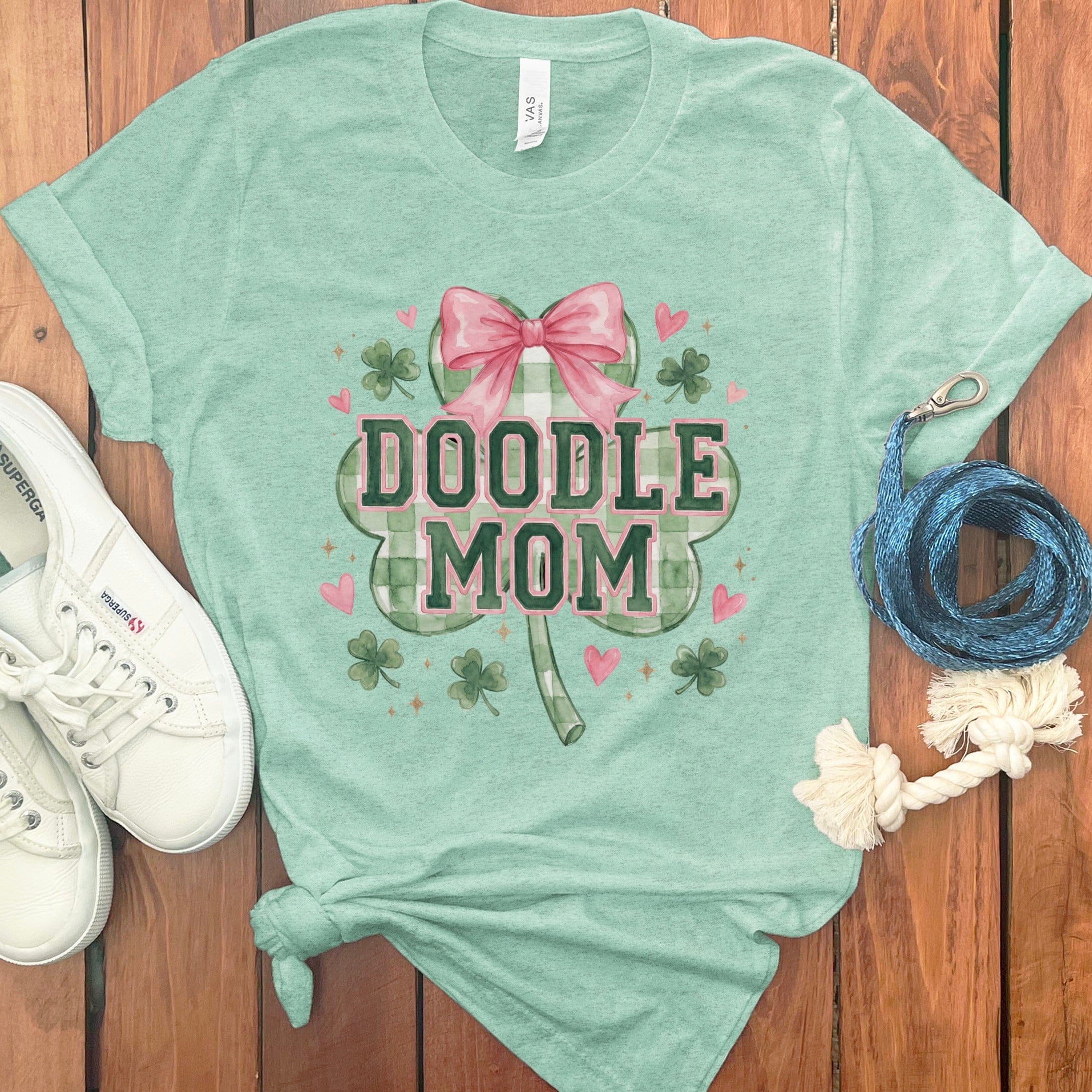 Coquette Clover Doodle Mom T-Shirt in Heather Mint / S by Puppy Jo