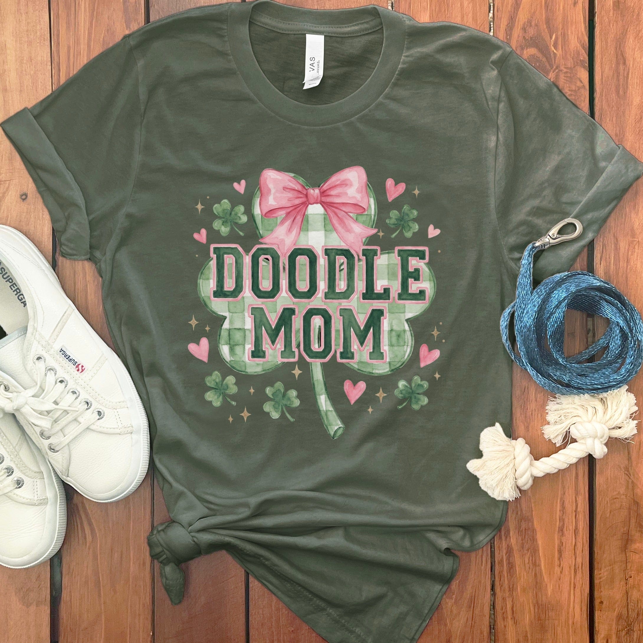 Coquette Clover Doodle Mom T-Shirt in Military Green / S by Puppy Jo