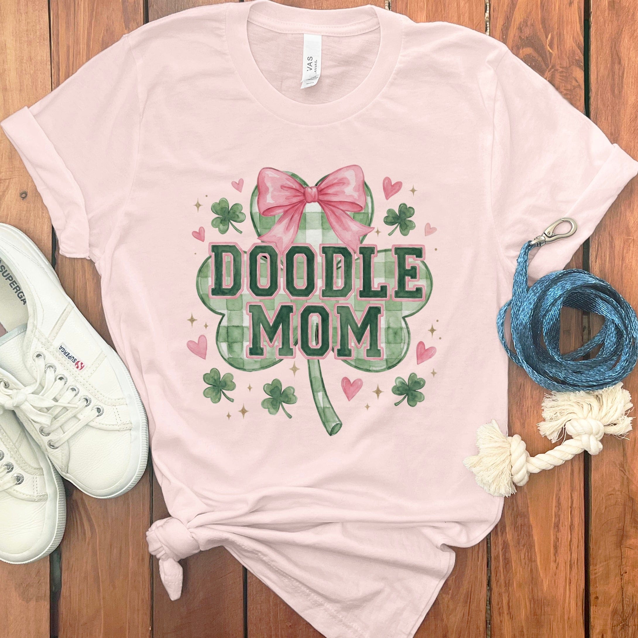 Coquette Clover Doodle Mom T-Shirt in Soft Pink / S by Puppy Jo