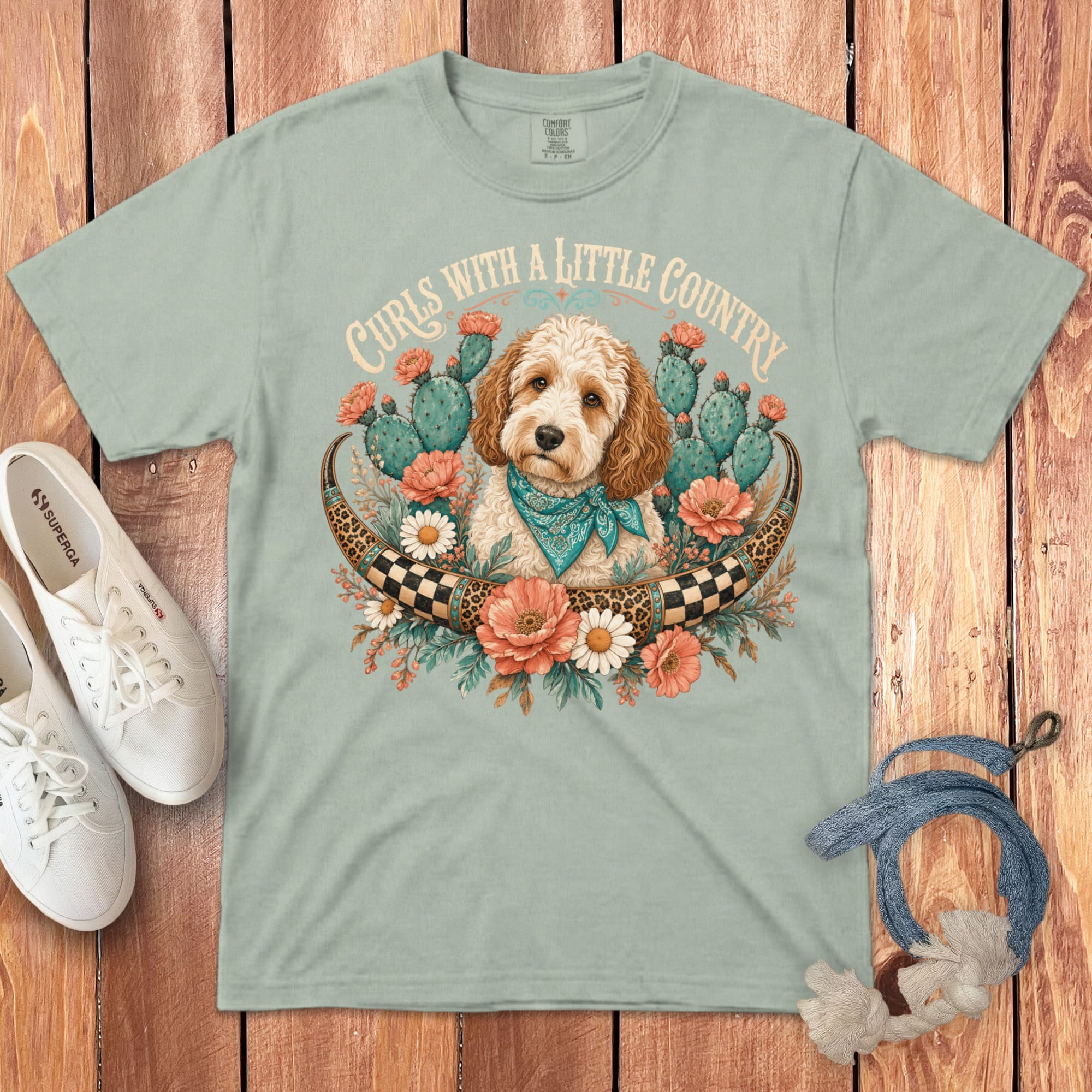 Country Doodle Curls Signature T-Shirt in Bay / S by Puppy Jo
