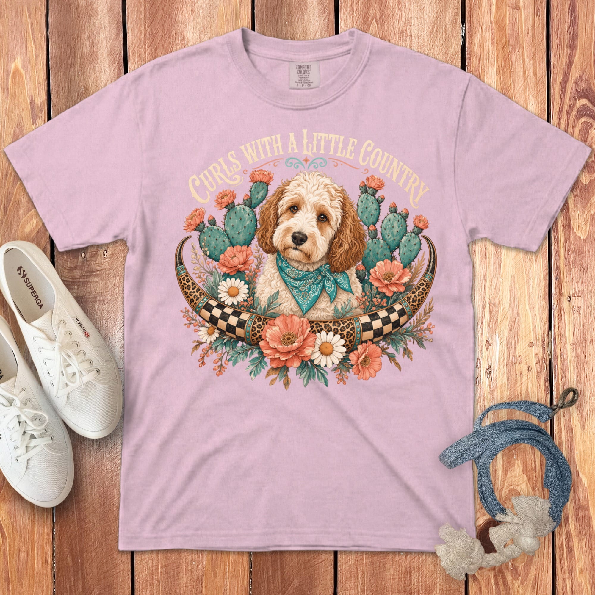 Country Doodle Curls Signature T-Shirt in Blossom / S by Puppy Jo