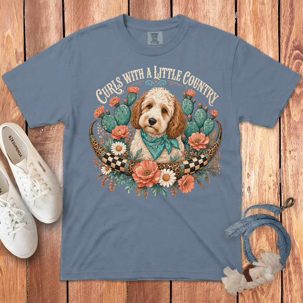 Country Doodle Curls Signature T-Shirt in Blue Jean / S by Puppy Jo