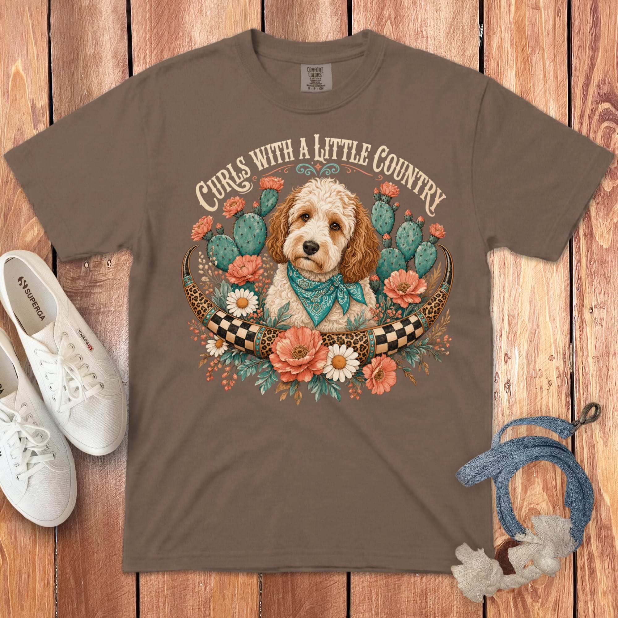 Country Doodle Curls Signature T-Shirt in Espresso / S by Puppy Jo