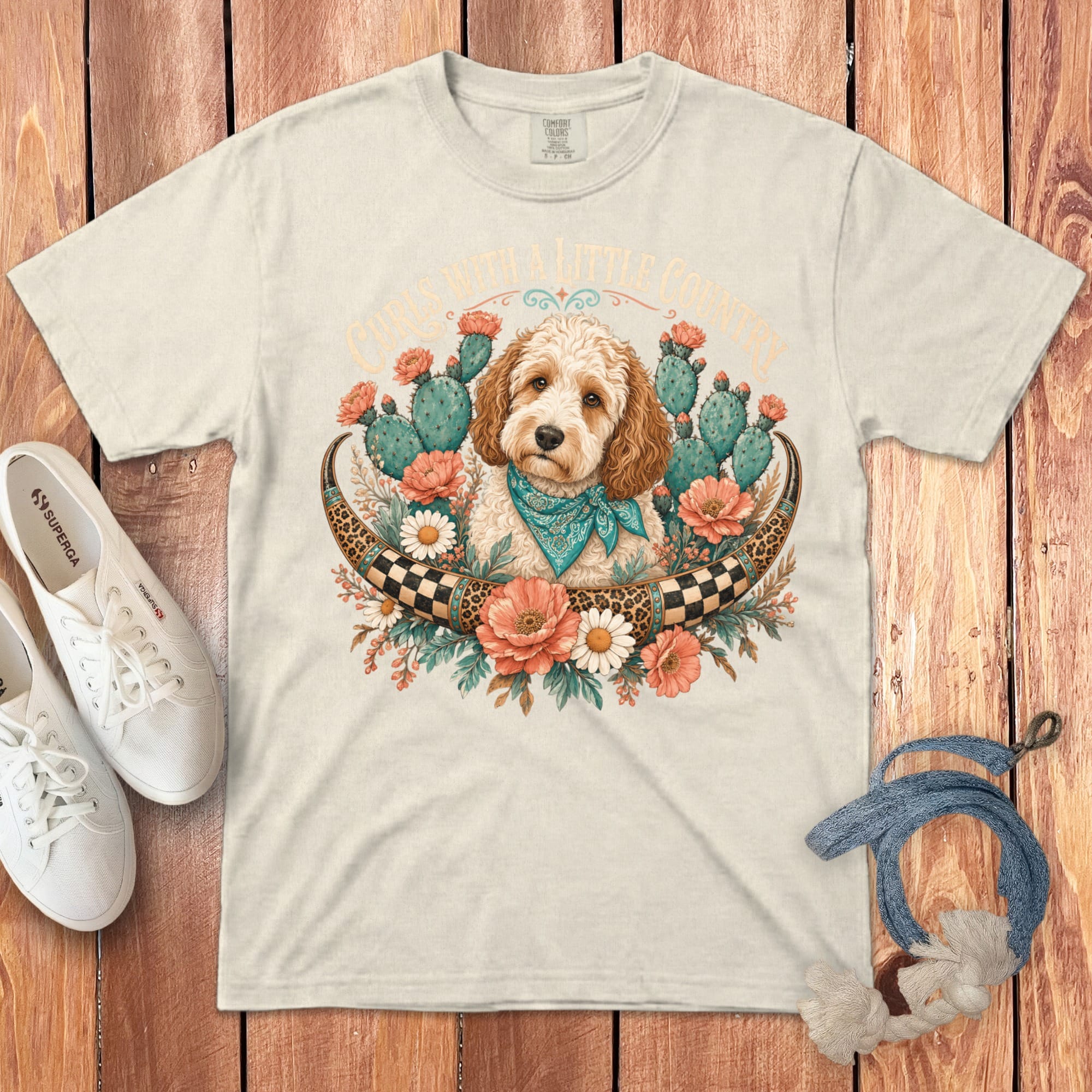 Country Doodle Curls Signature T-Shirt in Ivory / S by Puppy Jo
