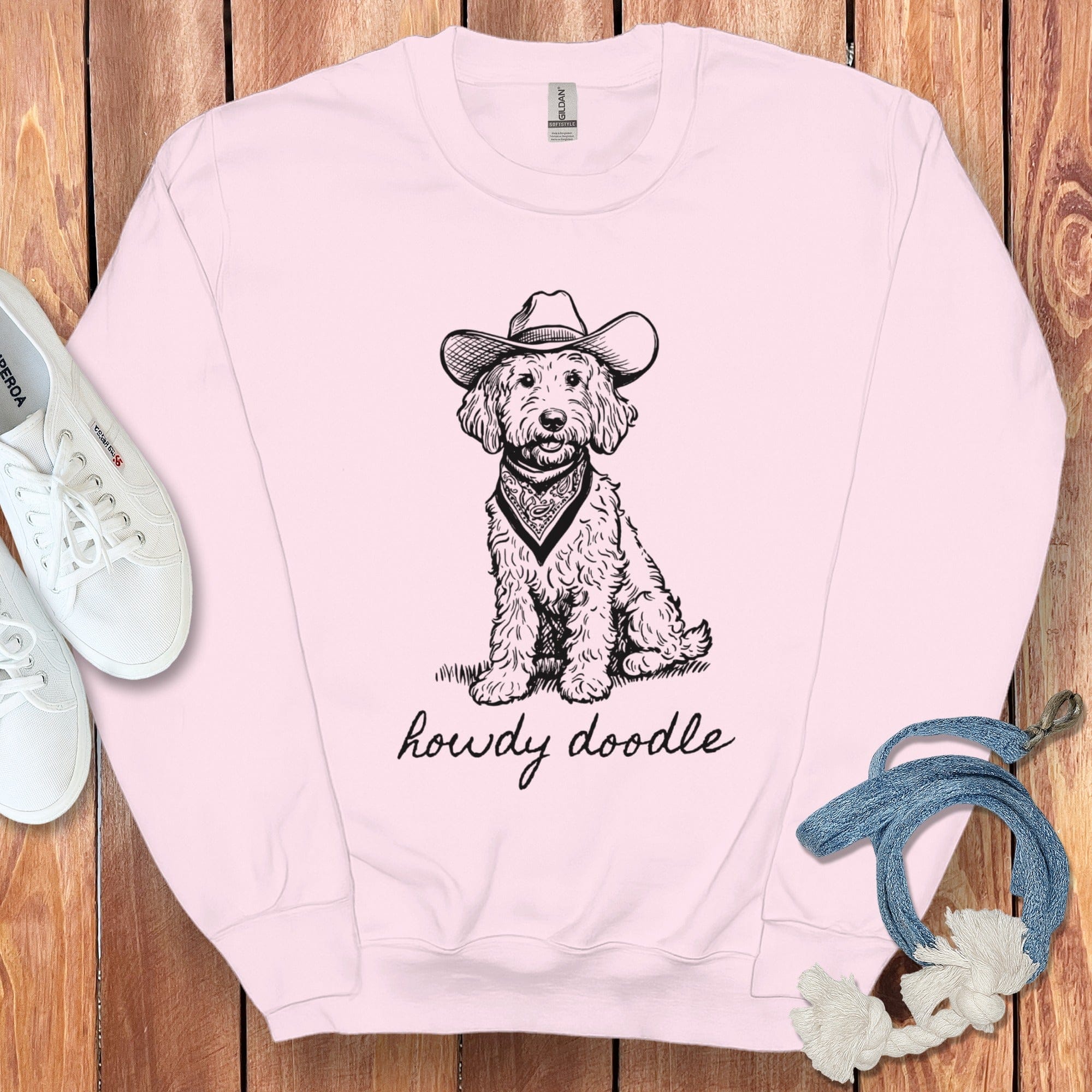 Country Howdy Doodle Sweatshirt in Light Pink / S by Puppy Jo