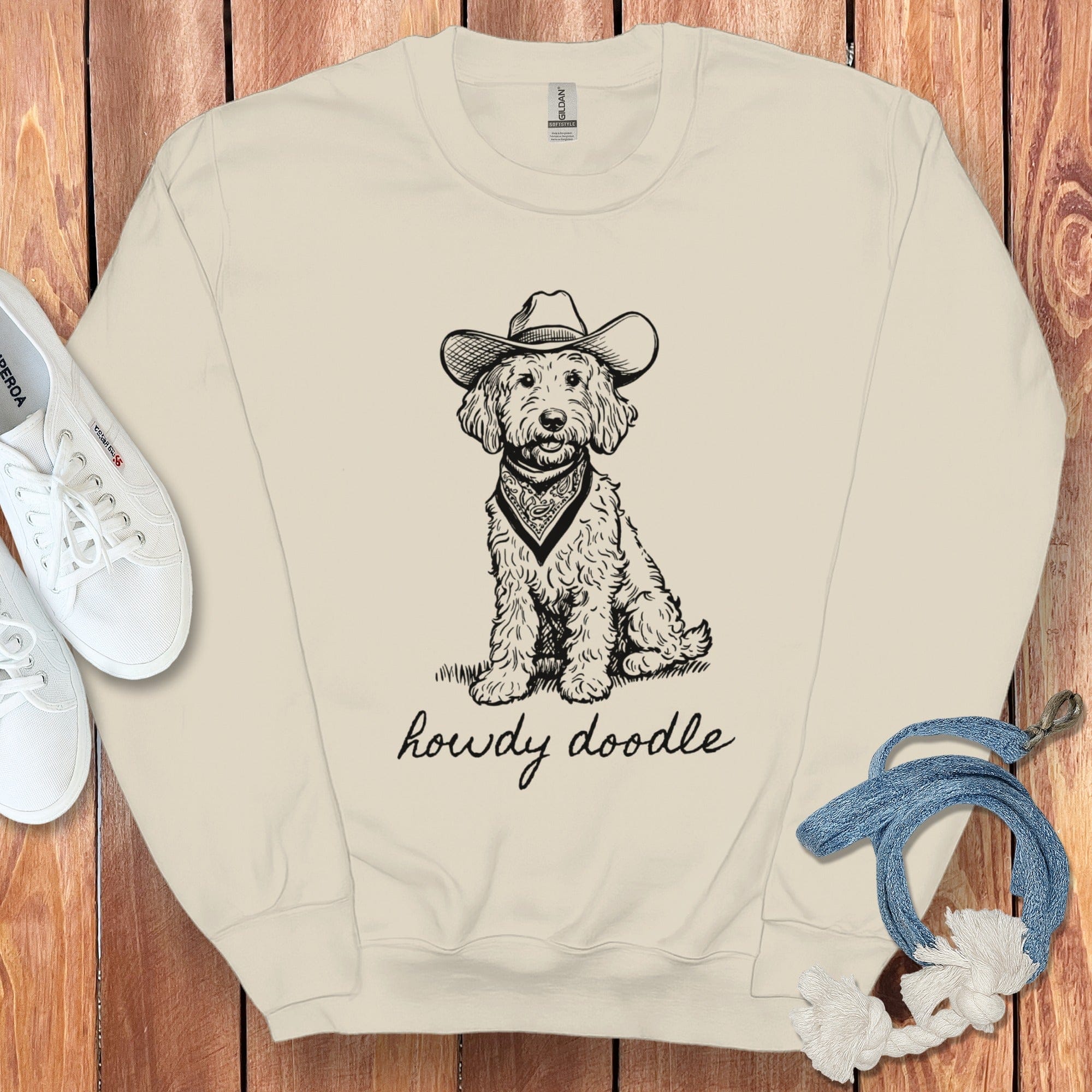 Country Howdy Doodle Sweatshirt in Sand / S by Puppy Jo