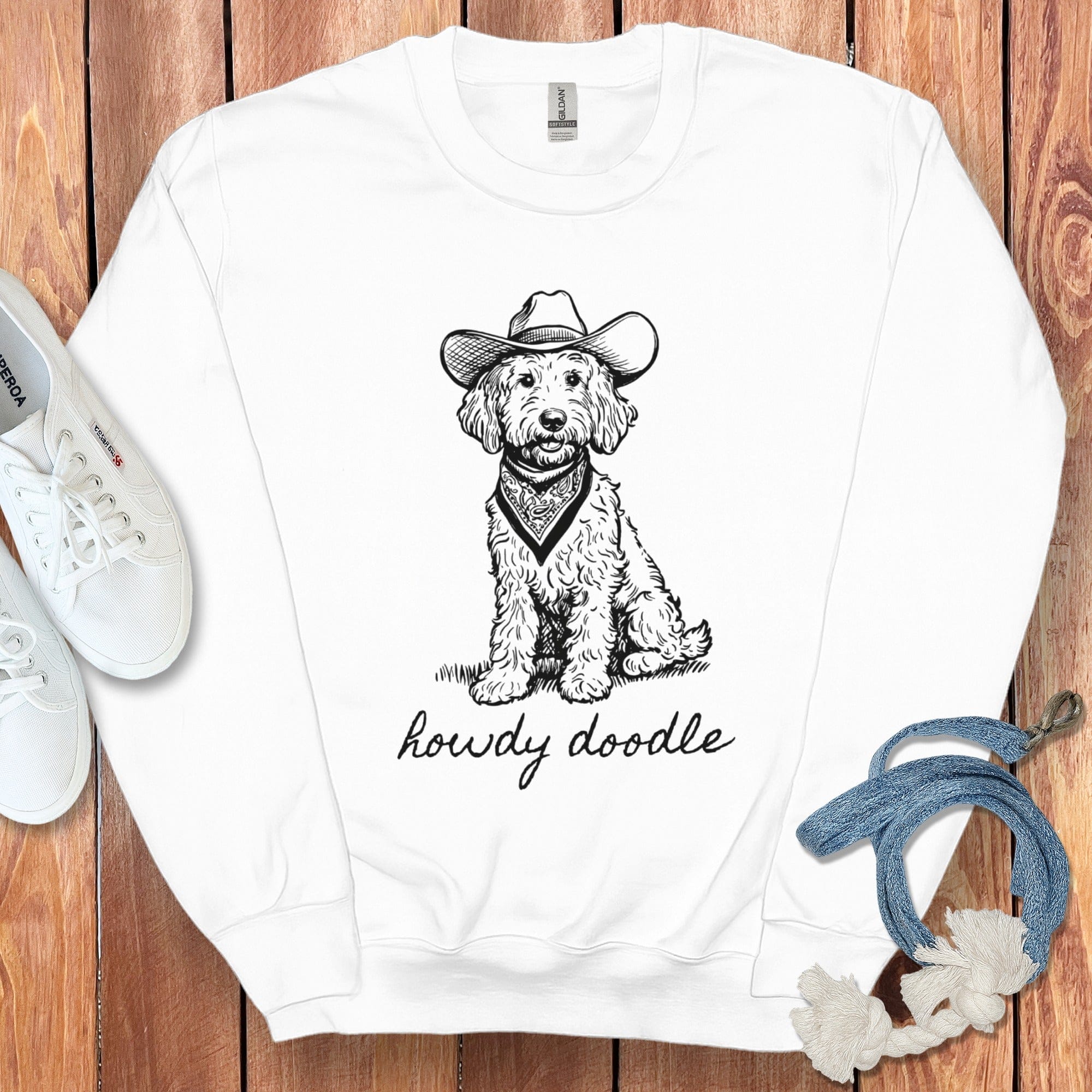 Country Howdy Doodle Sweatshirt in White / S by Puppy Jo