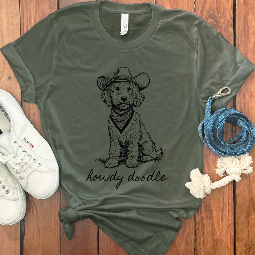 Country Howdy Doodle T-Shirt in Military Green / S by Puppy Jo