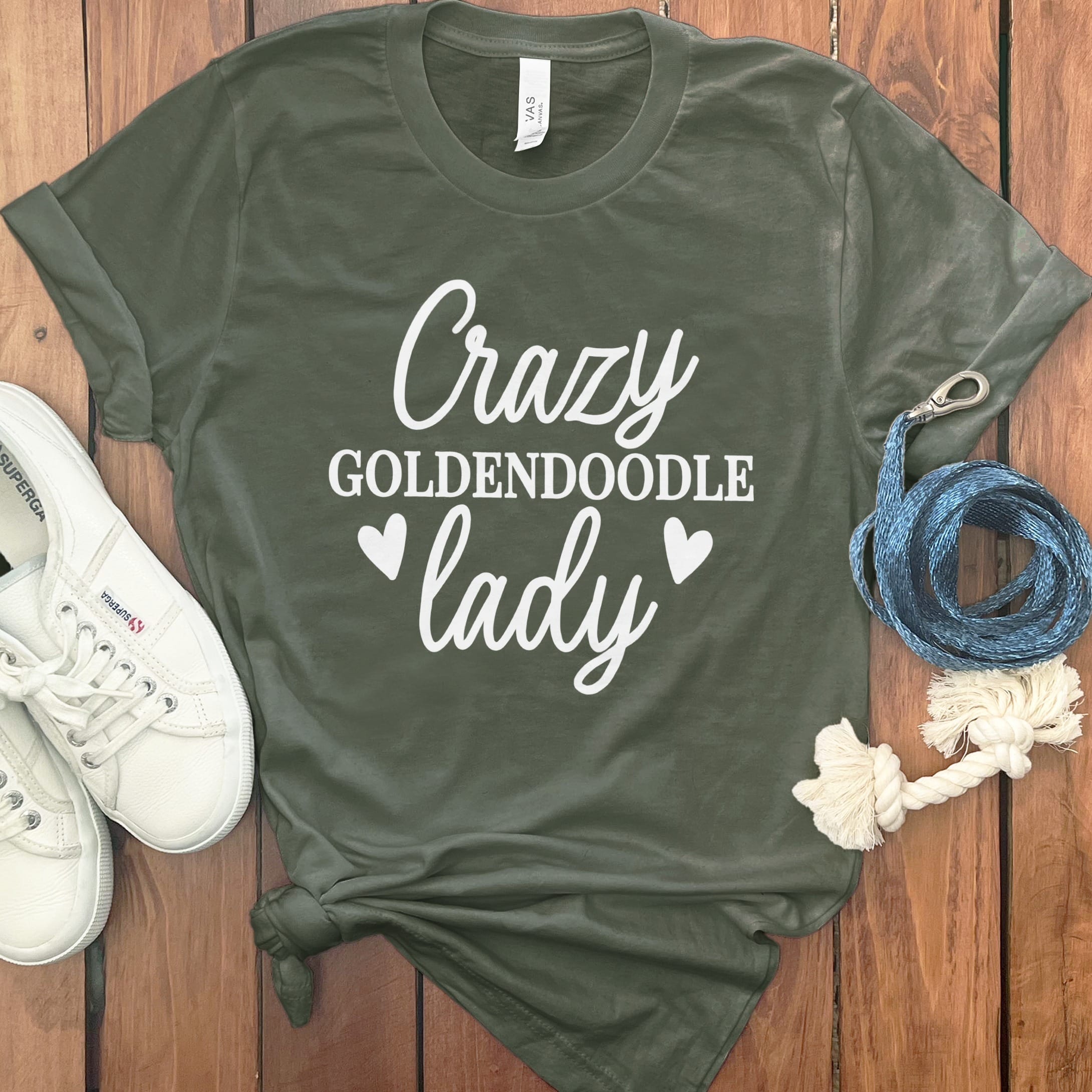 Crazy Goldendoodle Lady T-Shirt in Military Green / M by Puppy Jo