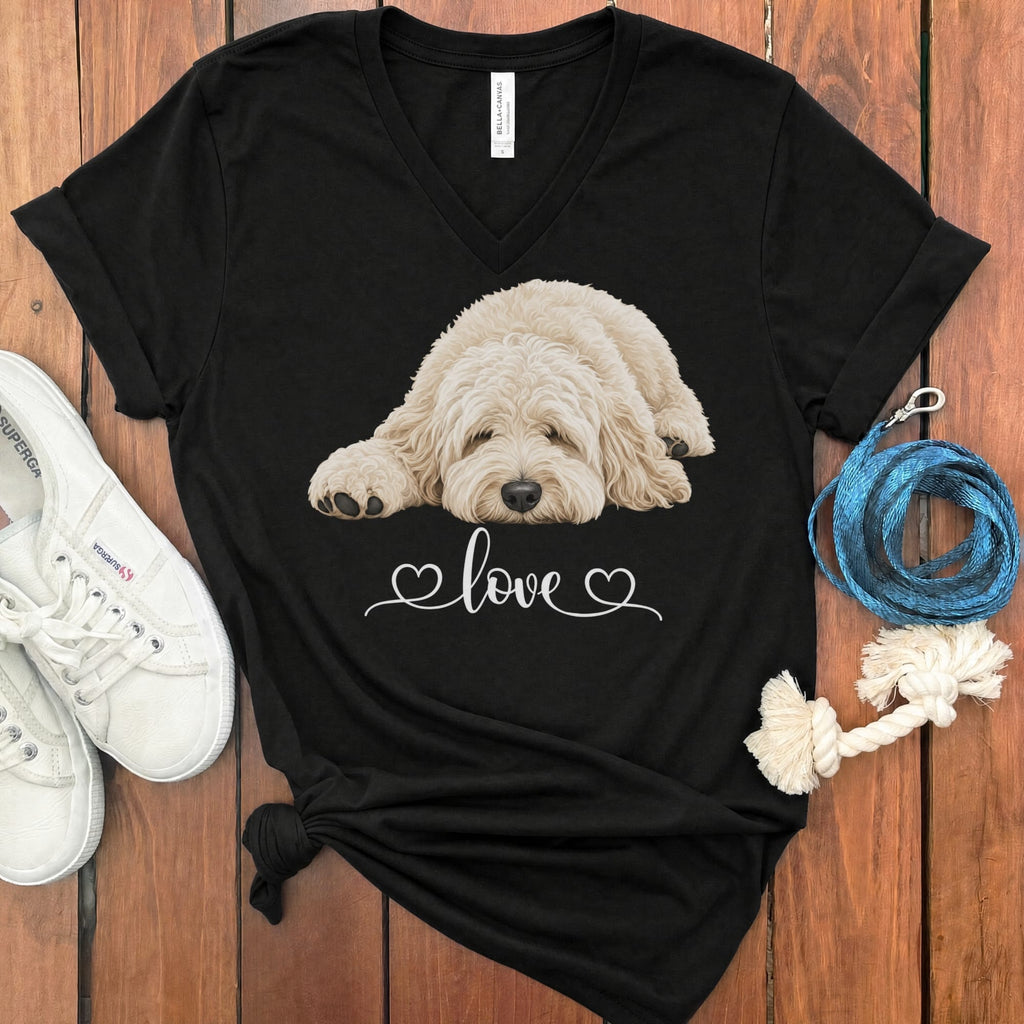 Cream Cockapoo Heart V-Neck T-Shirt in Black / S by Puppy Jo