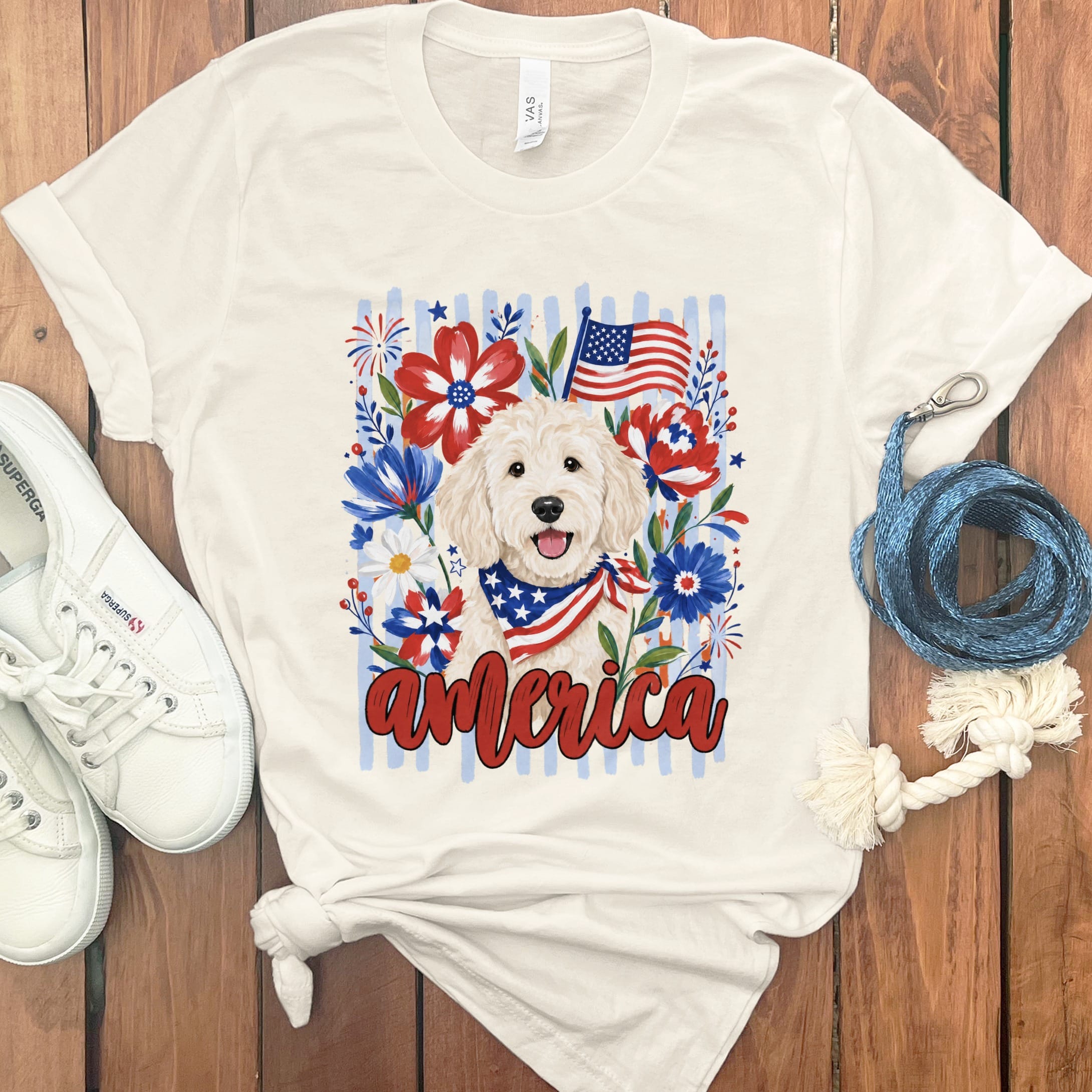 Cream Doodle America T-Shirt in Natural / S by Puppy Jo