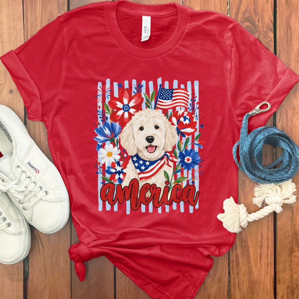 Cream Doodle America T-Shirt in Red / S by Puppy Jo