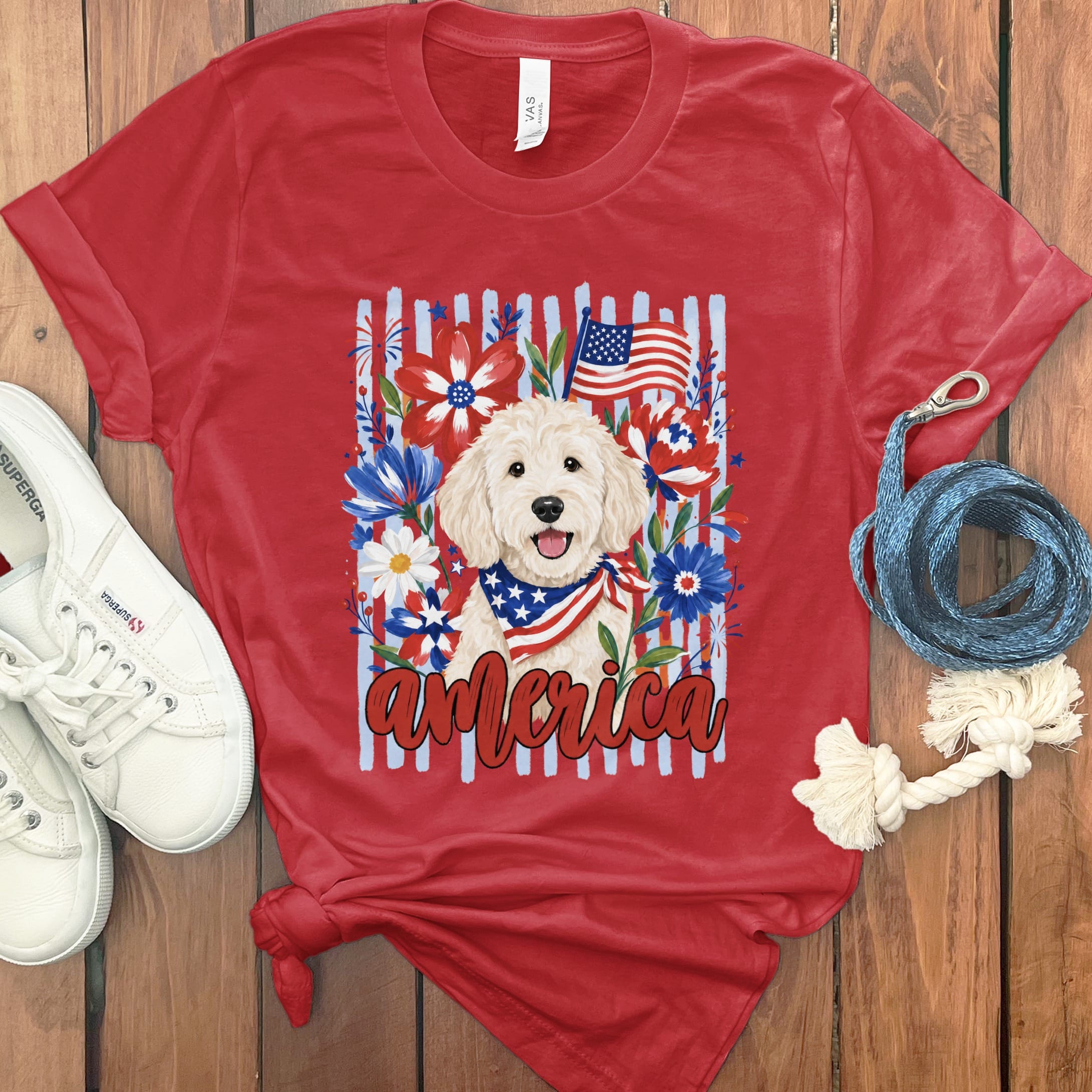 Cream Doodle America T-Shirt in Red / S by Puppy Jo