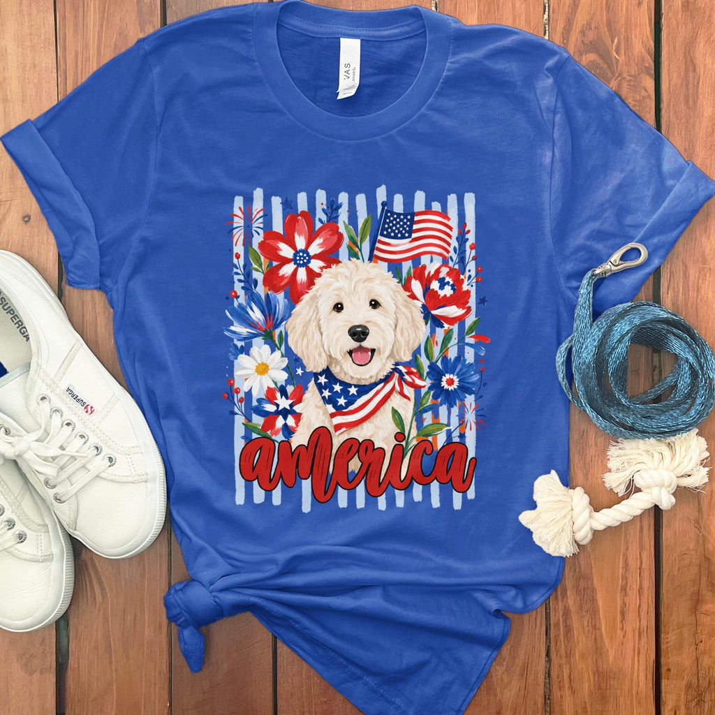 Cream Doodle America T-Shirt in True Royal / S by Puppy Jo