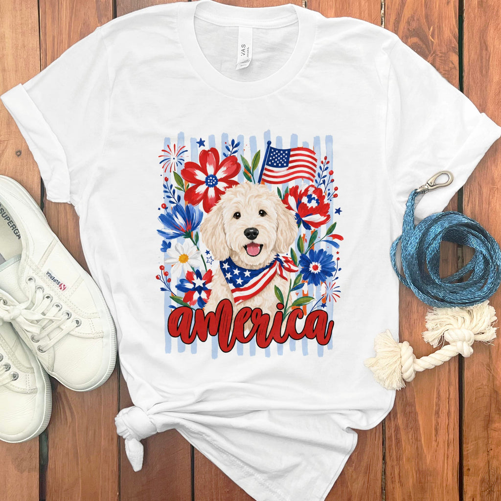 Cream Doodle America T-Shirt in White / S by Puppy Jo