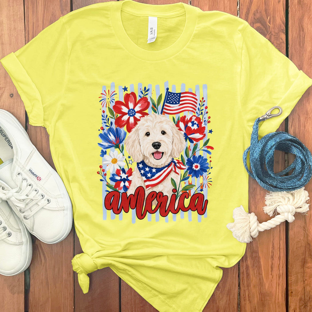 Cream Doodle America T-Shirt in Yellow / S by Puppy Jo
