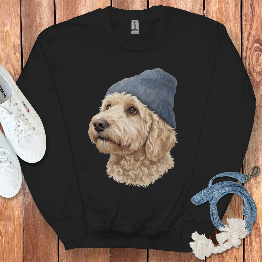 Cream Doodle Blue Cap Sweatshirt in Black / M / Sweatshirts #1 by Puppy Jo