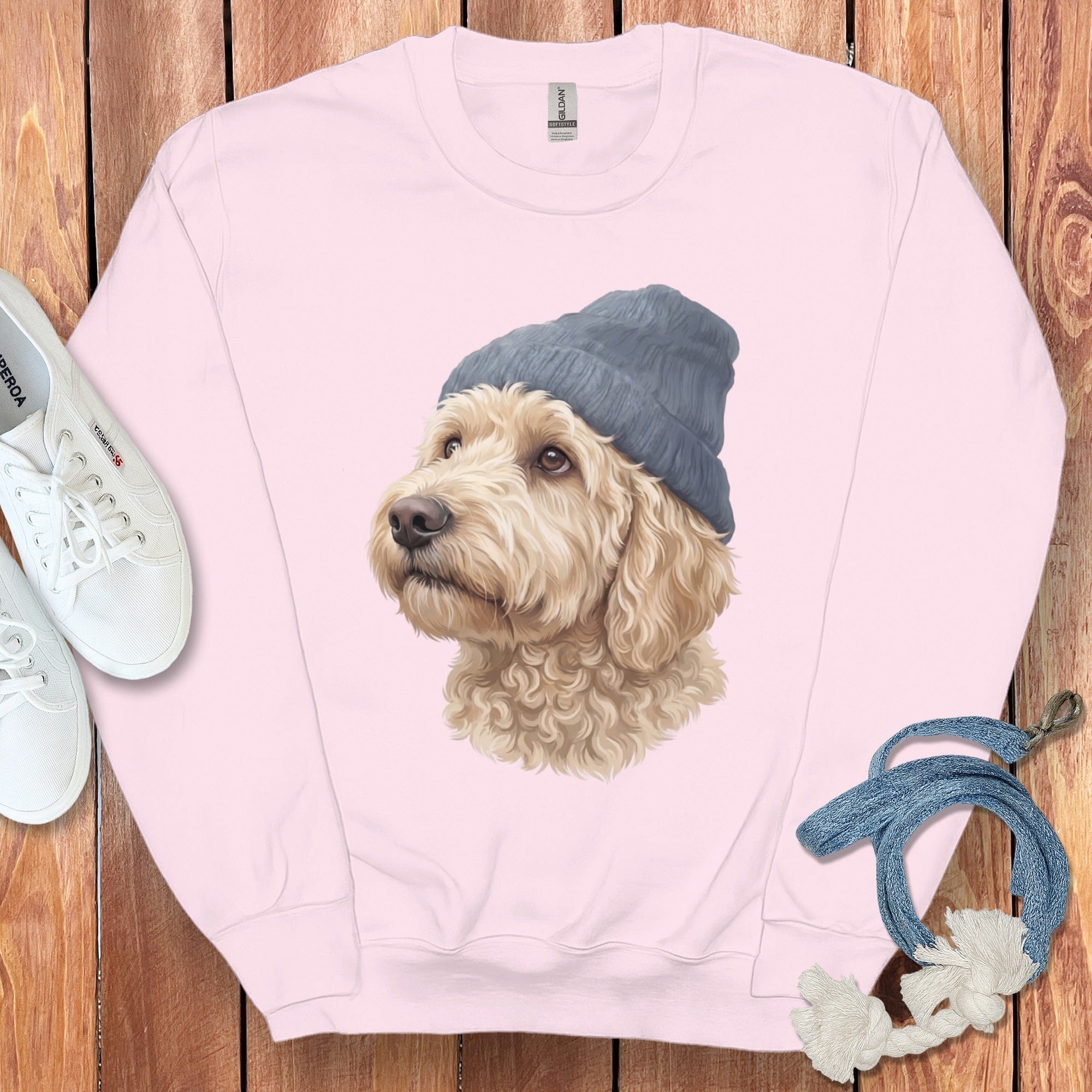 Cream Doodle Blue Cap Sweatshirt in Light Pink / M / Sweatshirts by Puppy Jo