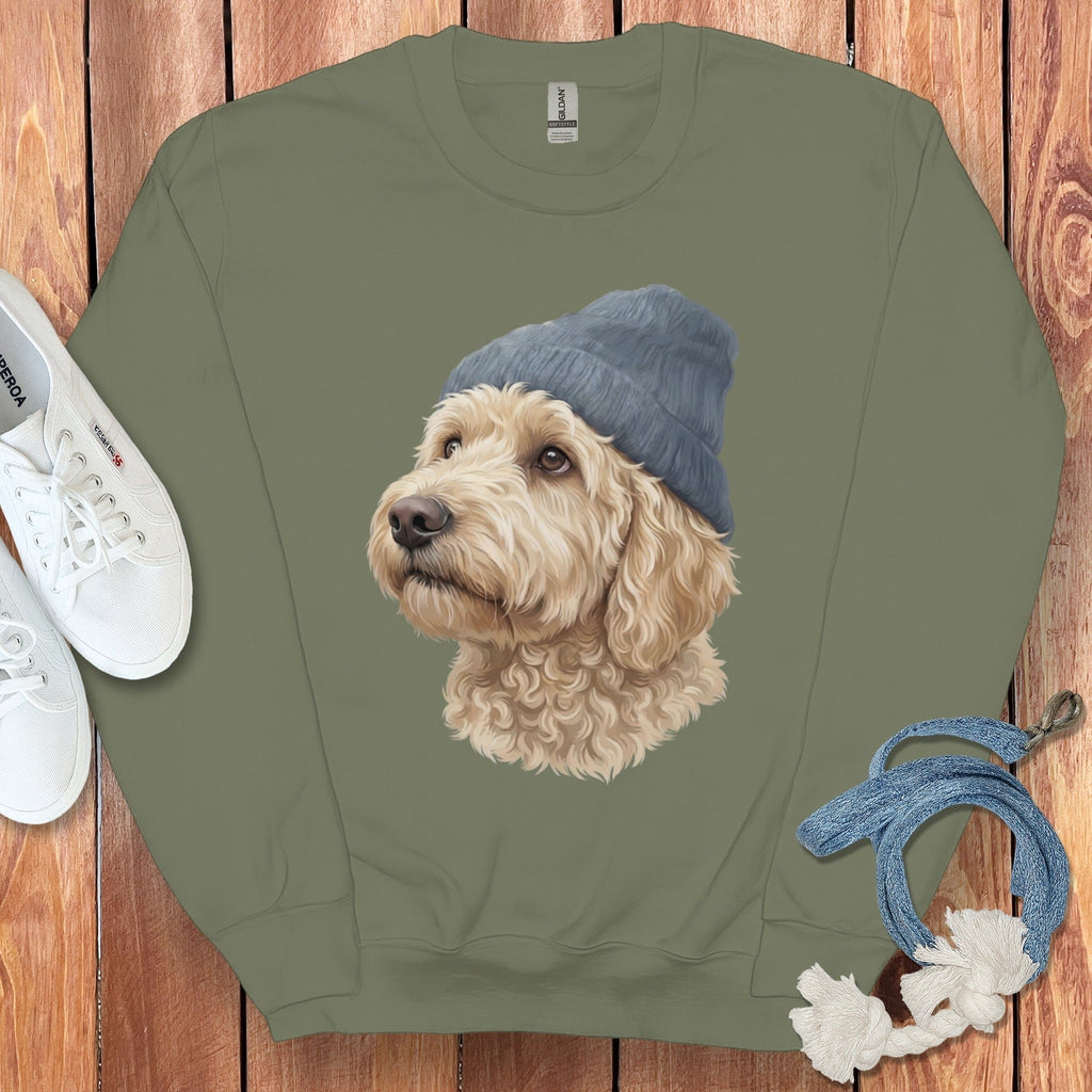 Cream Doodle Blue Cap Sweatshirt in Military Green / M / Sweatshirts #1 by Puppy Jo
