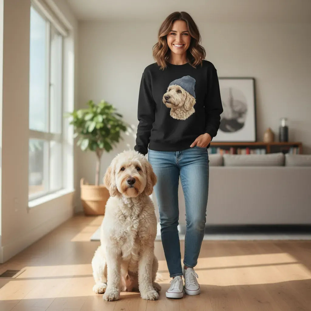 Cream Doodle Blue Cap Sweatshirt in by Puppy Jo
