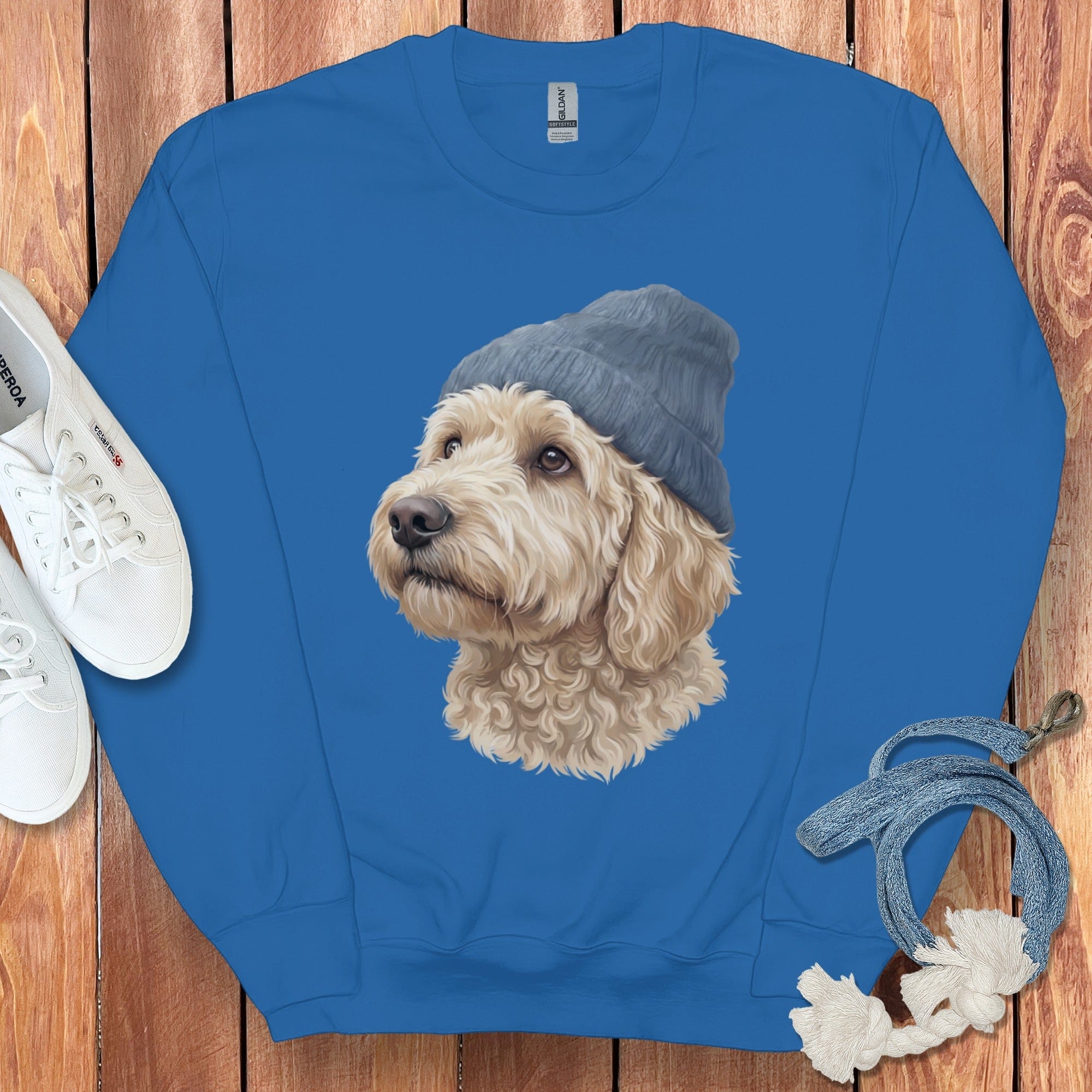 Cream Doodle Blue Cap Sweatshirt in Royal / M / Sweatshirts #1 by Puppy Jo