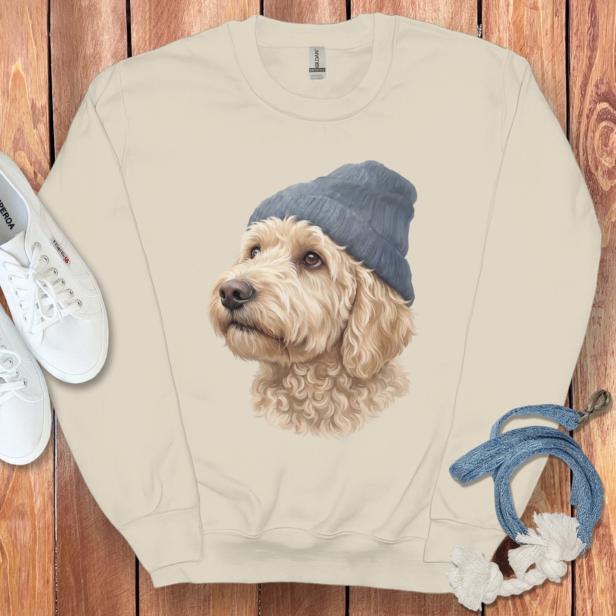 Cream Doodle Blue Cap Sweatshirt in Sand / M / Sweatshirts by Puppy Jo