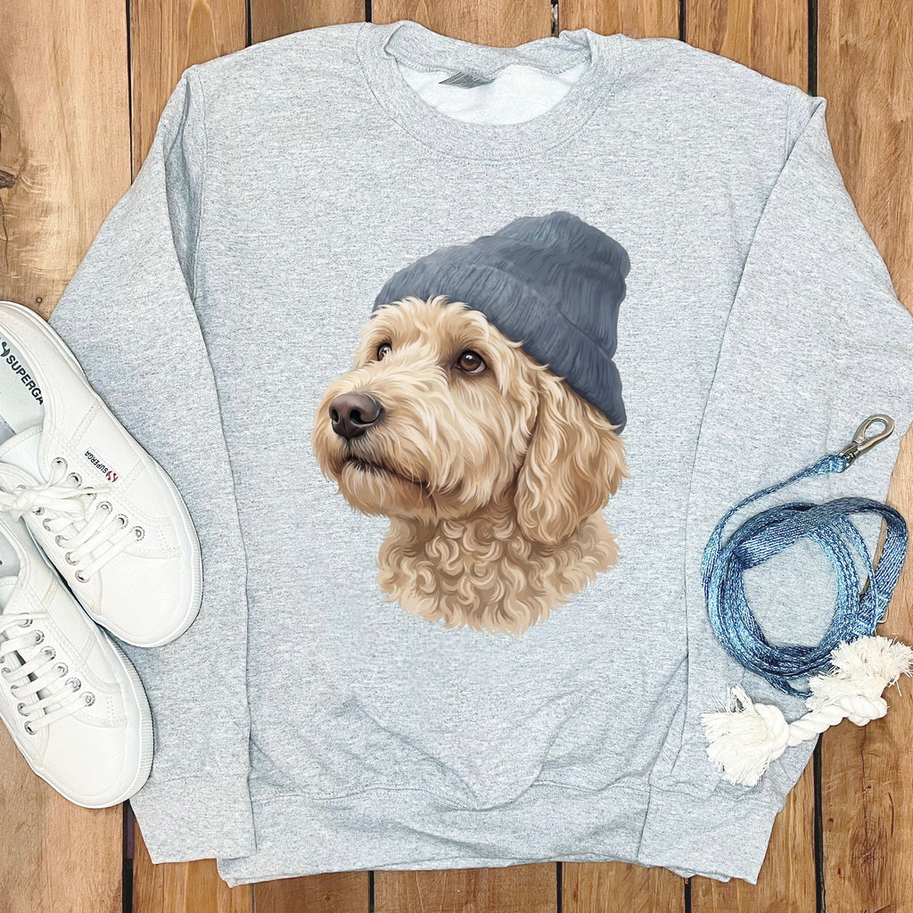 Cream Doodle Blue Cap Sweatshirt in Sport Grey / M / Sweatshirts by Puppy Jo