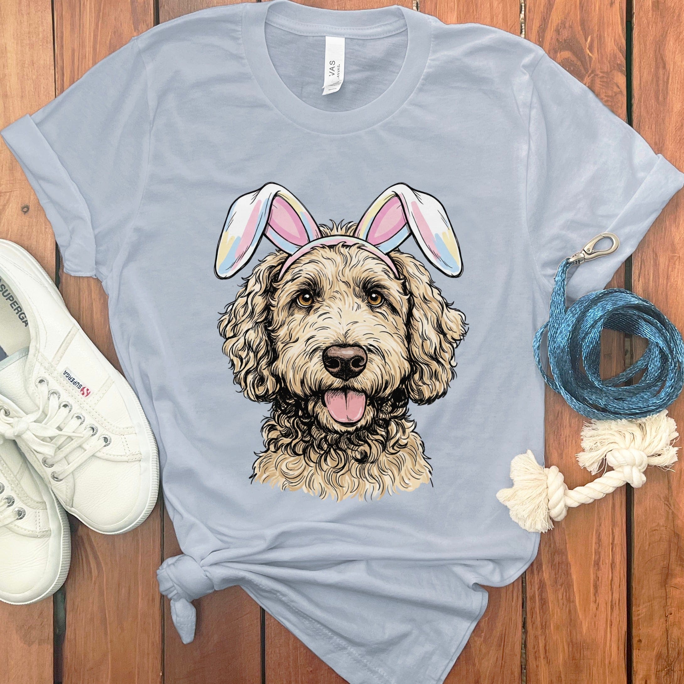 Cream Doodle Bunny T-Shirt in Light Blue / M by Puppy Jo