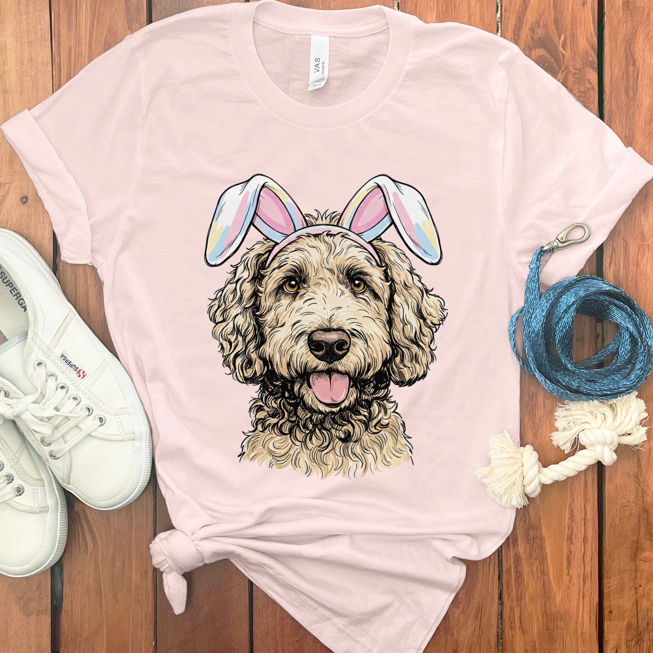 Cream Doodle Bunny T-Shirt in Soft Pink / S by Puppy Jo