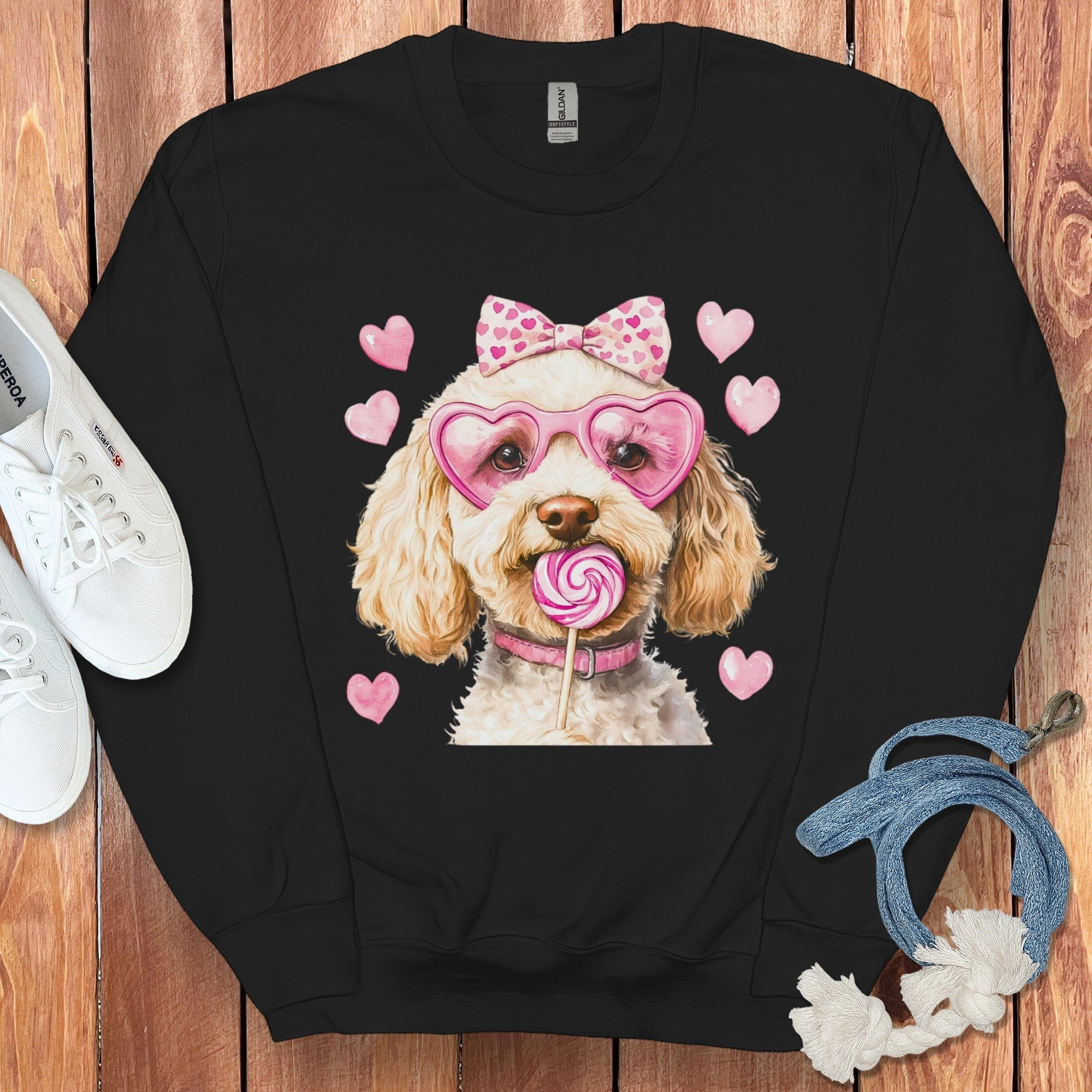 Cream Doodle Coquette Sweatshirt in Black / S by Puppy Jo